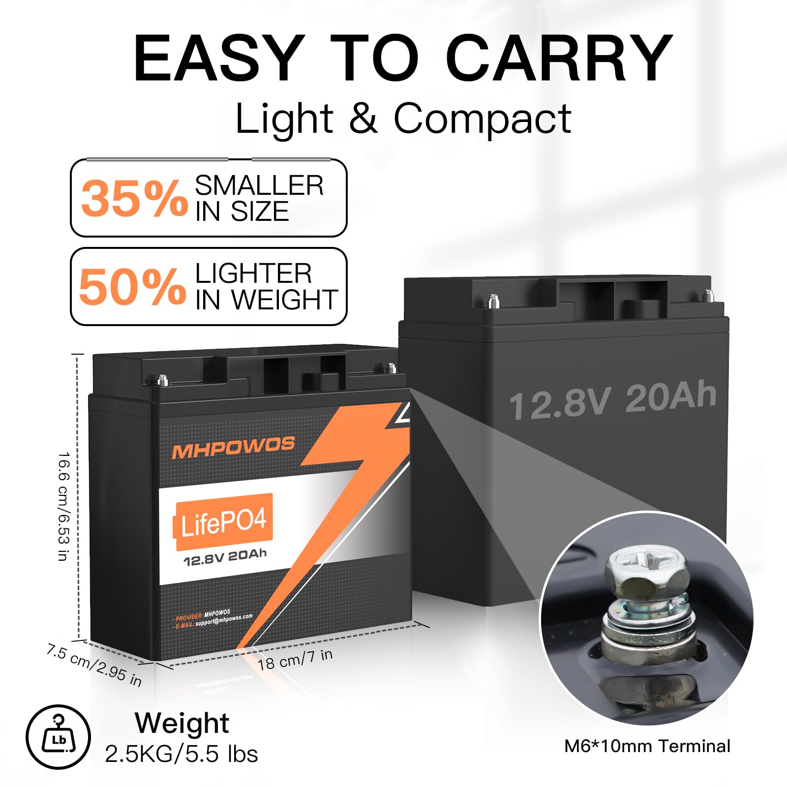 Mhpowos 12V 20Ah Lithium Lifepo4 Battery, 3000+ Deep Cycle Rechargeable Lithium Iron Phosphate Battery For Solar, Fish Finder, M
