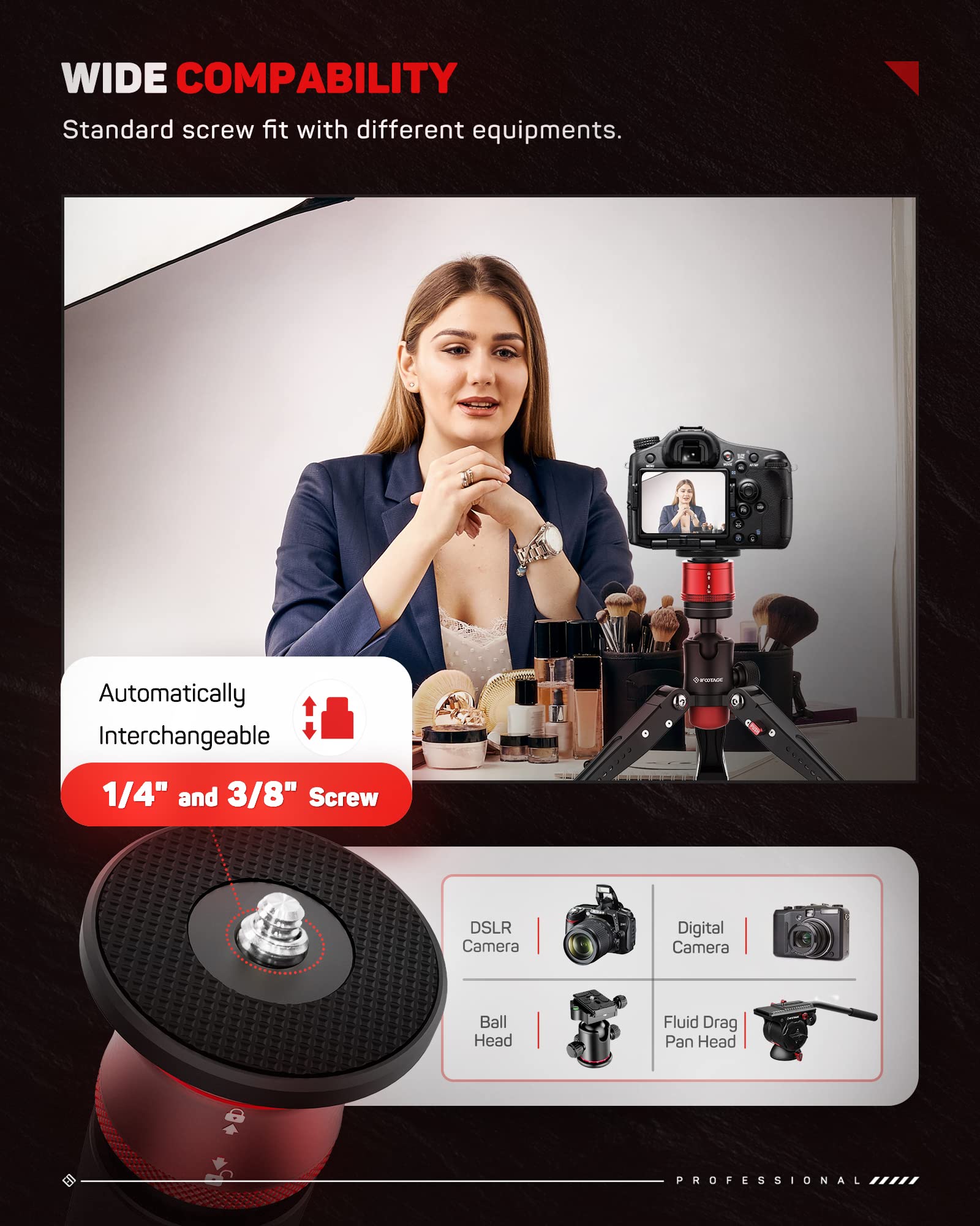 IFOOTAGE Small Tripod - Professional Mini Tripod for Photography, Aluminum, CB3 BASE, Black, Compatible with DSLR Cameras