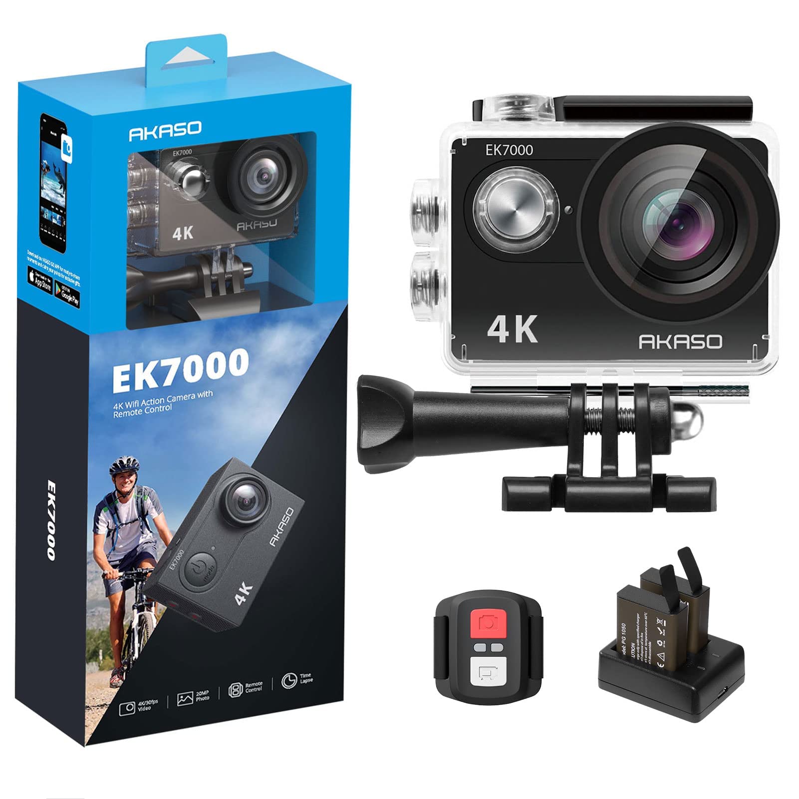 AKASO EK7000 4K30FPS 20MP Action Camera EIS Ultra HD Underwater Camera 131FT Waterproof Camera 170 Degree Wide Angle 4X Zoom Sup