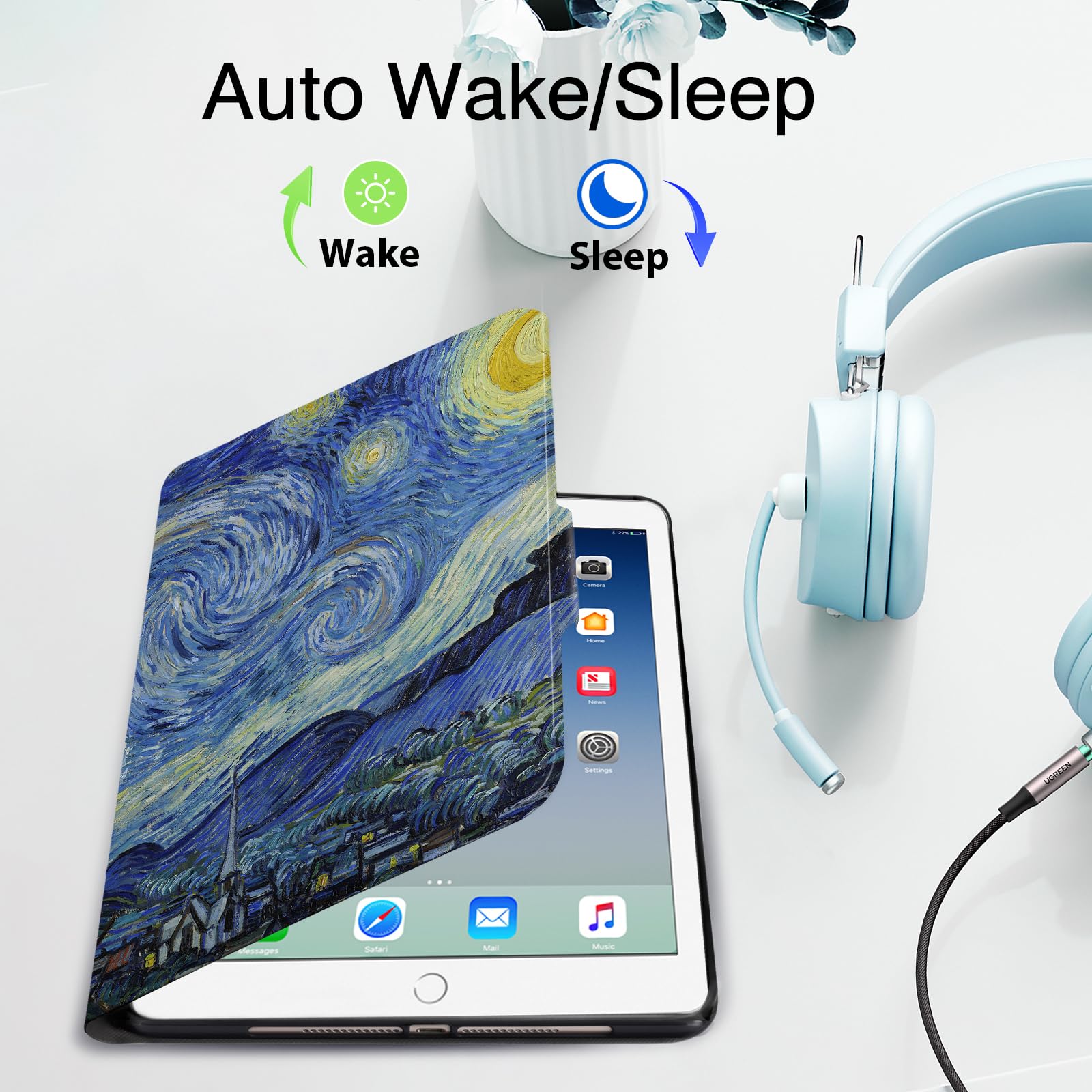 Anpredo 360 Rotating Case For Sixth/Fifth Generation 9.7 Inch With Auto Wake/Sleep, Magnetic Clasp, Multi Angle Viewing, Cases F