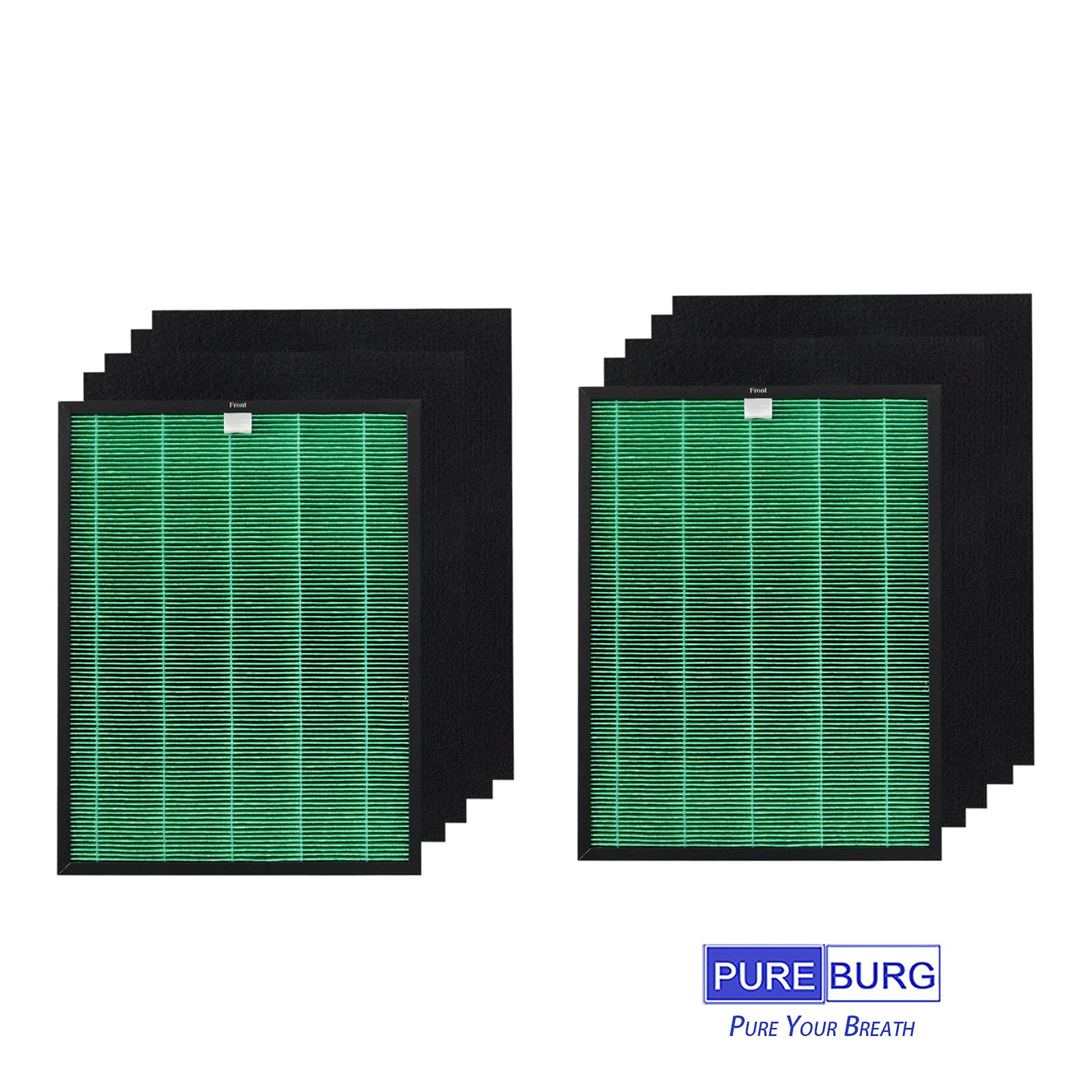 Pureburg Replacement Filter Set Compatible With Coway Airmega 150 (Ap 1019C) & Airmega 160 Air Purifiers, 2 Pack H13 Hepa + 8 X