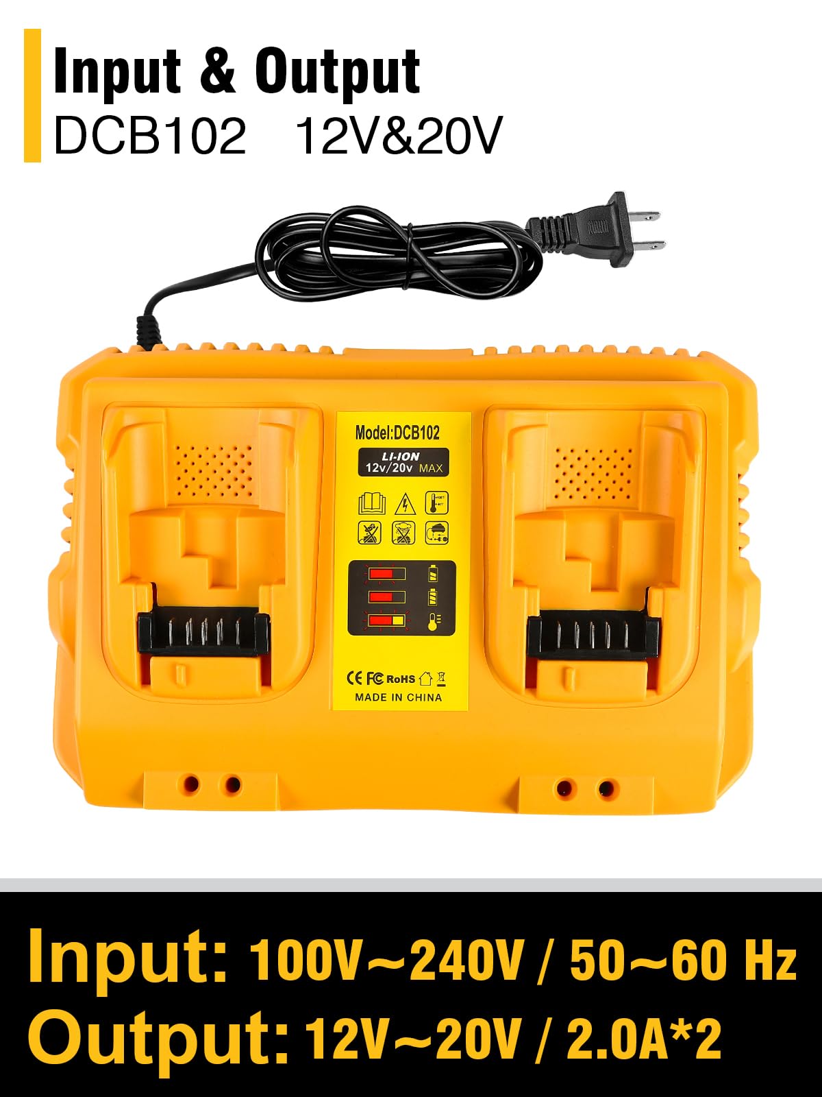 Coomyxin Dcb102 20V Max Battery Charger Replacement For Dewalt Battery Charger, 2 Port Charger Compatible With Dewalt 12V 20V Ba