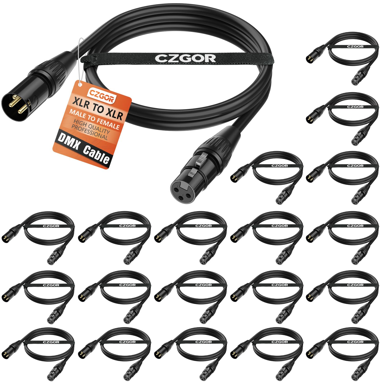 Czgor DMX Cable 25ft 4 Pack, Flexible 3 Pin Gold-Plated XLR Male to Female Cable Wire for Stage Lighting Signal XLR Connection C