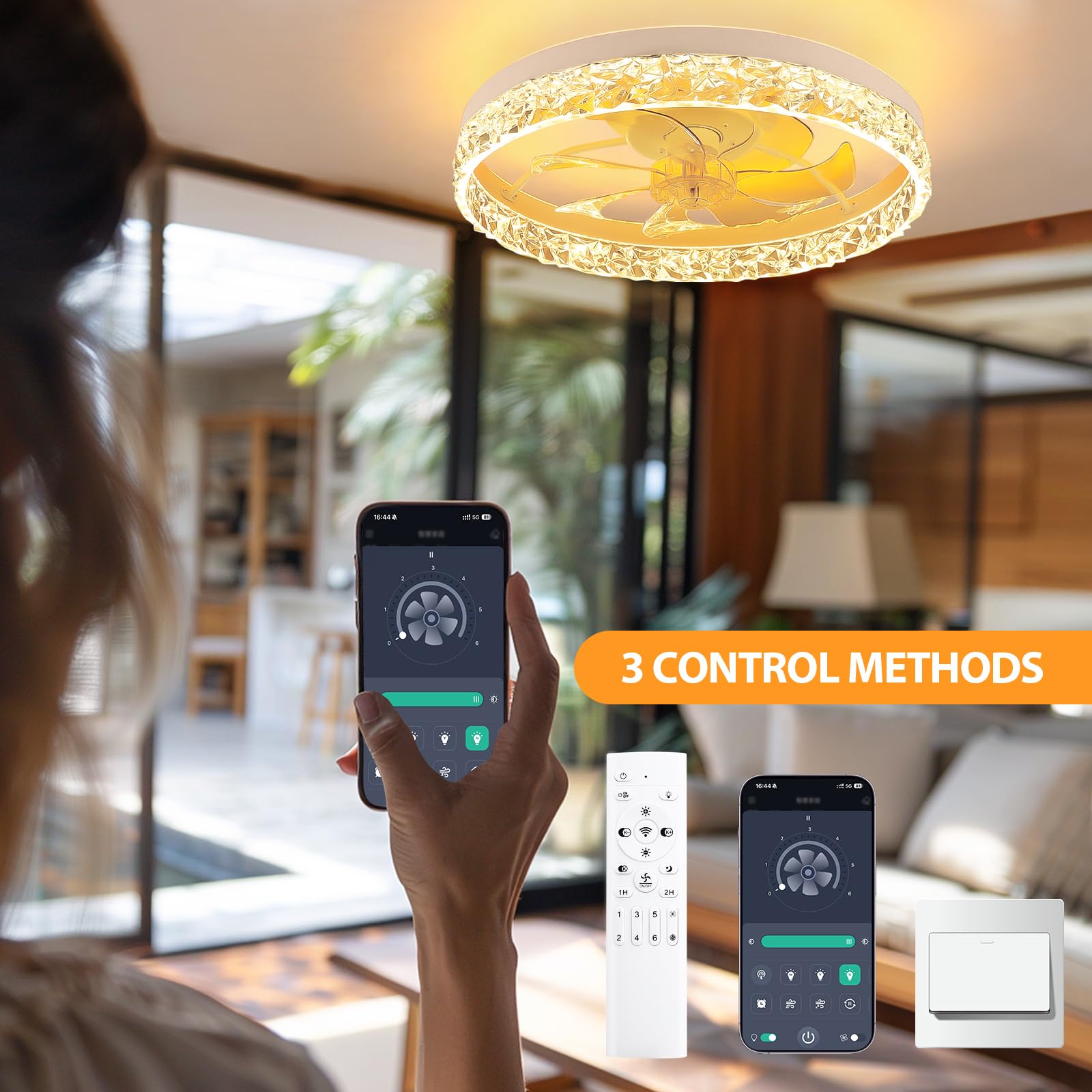 Vookea 2 In 1 Ceiling Fans With Lights And Remote Flush Mount, 20    Bedroom Bluetooth Ceiling Fans With Lights, 3000 6500K Blad