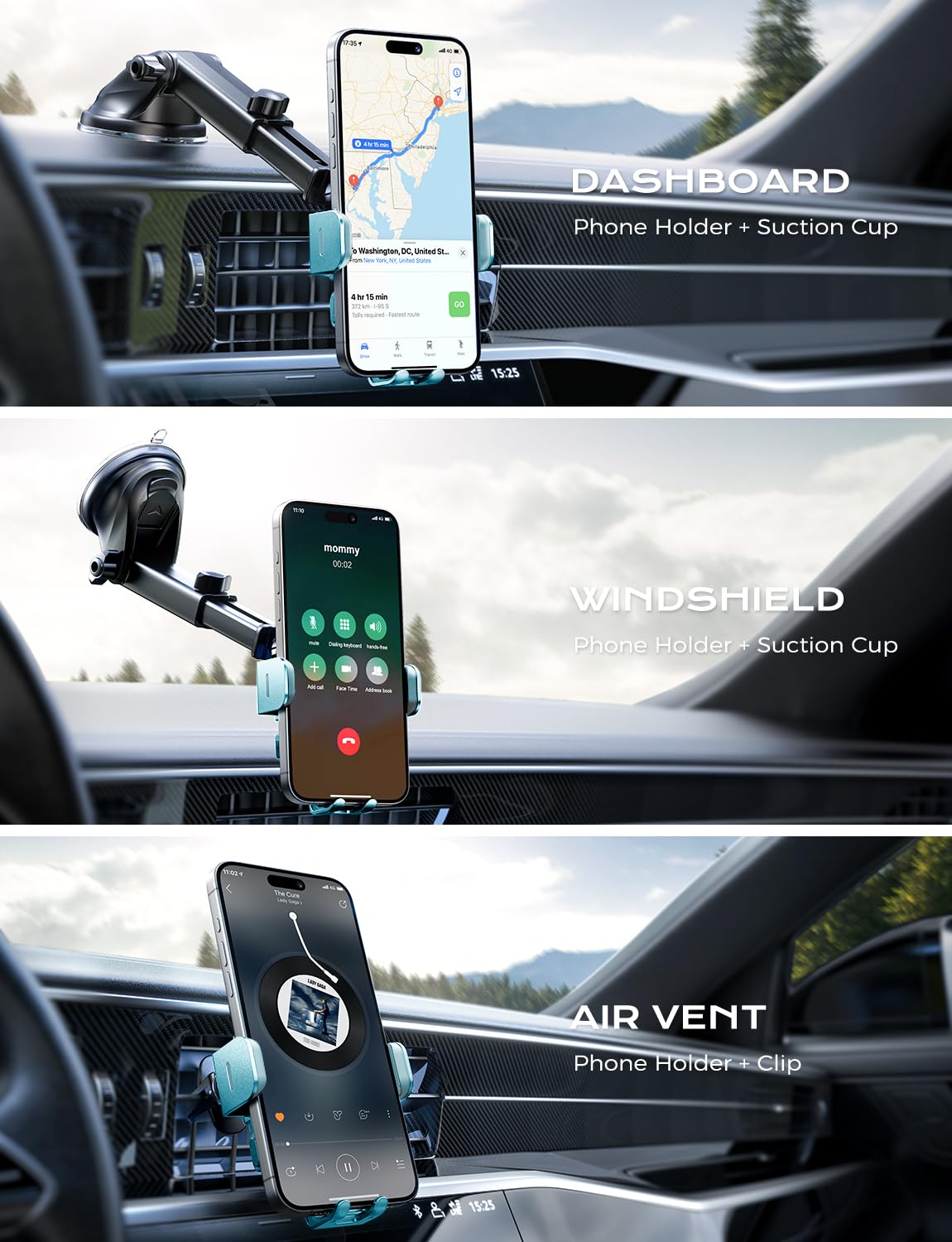 Chgeek Wireless Car Charger, 15W Fast Charging Auto Clamping Car Charger Phone Mount Phone Holder Fit For Iphone 16 15 14 13 12