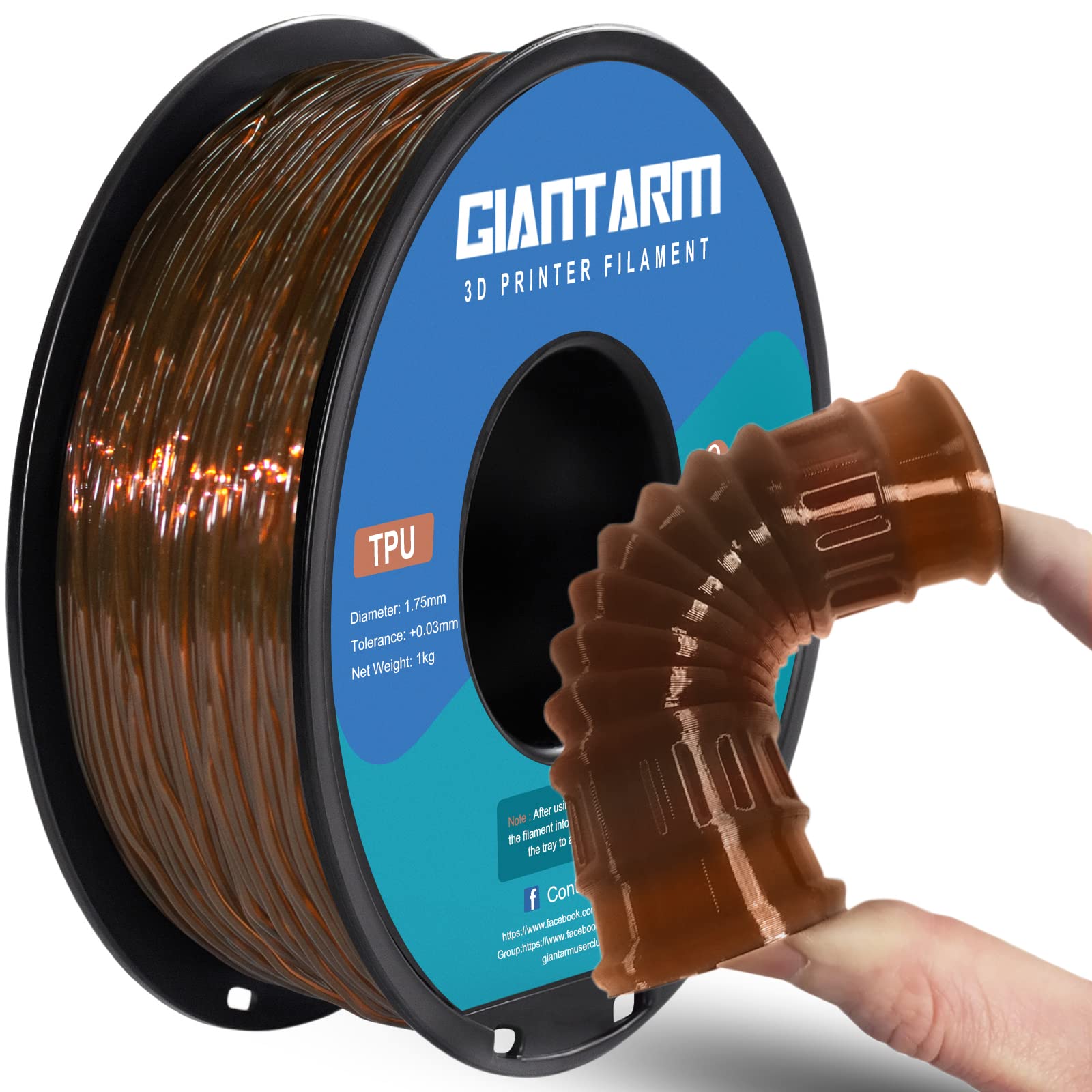 Giantarm Tpu Filament 1.75Mm Flexible Soft 3D Printer Consumables Brown,95A 1Kg Spool (2.2 Lbs.), Dimensional Accuracy +/  0.05