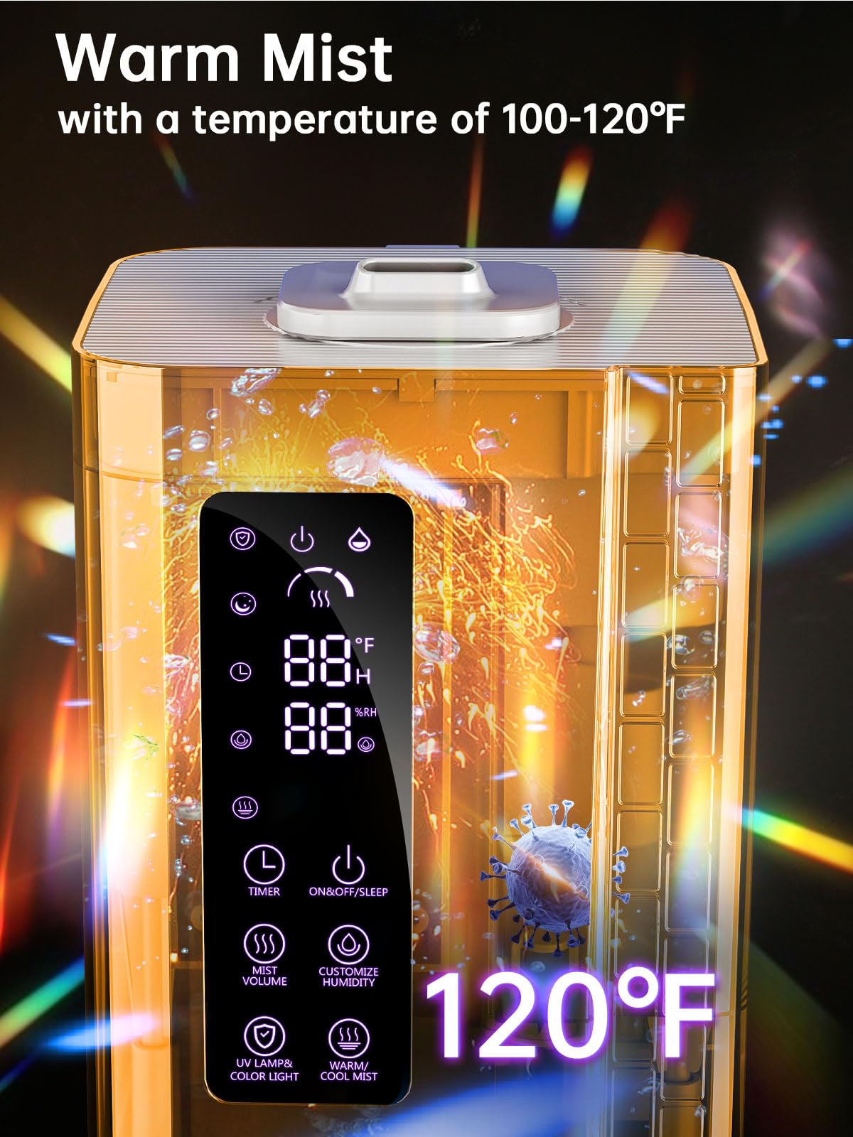 2.64Gal Humidifiers For Bedroom Large Room, Warm And Cool Mist Up To 500Ft, Top Fill Diffuser Ambient Light, 3 Mist Modes, 24H T