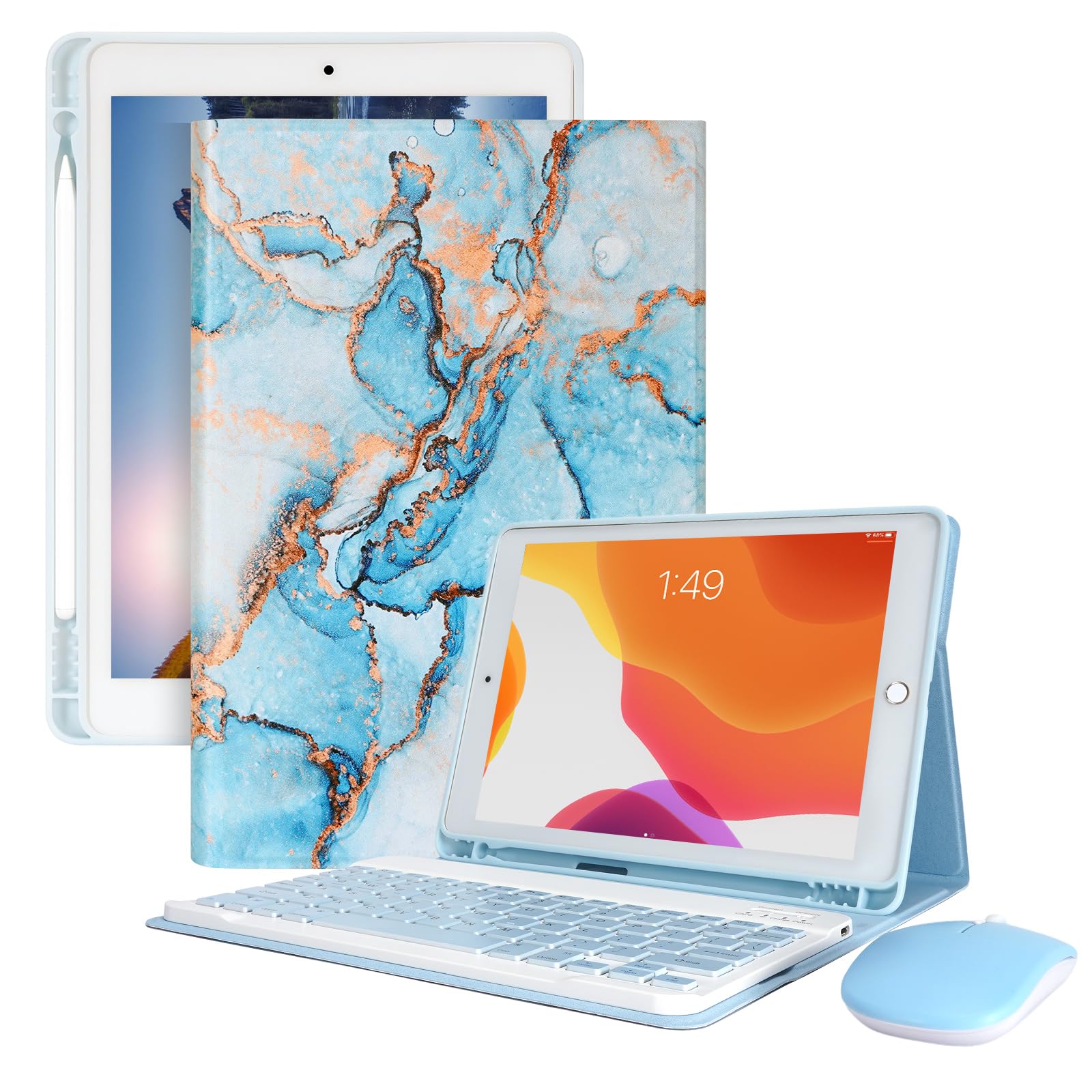 Lama Wireless Keyboard Case With Mouse For Ipad 10.2'' 9Th 8Th 7Th Generation, Detachable Bluetooth Keyboard With Pencil Holder