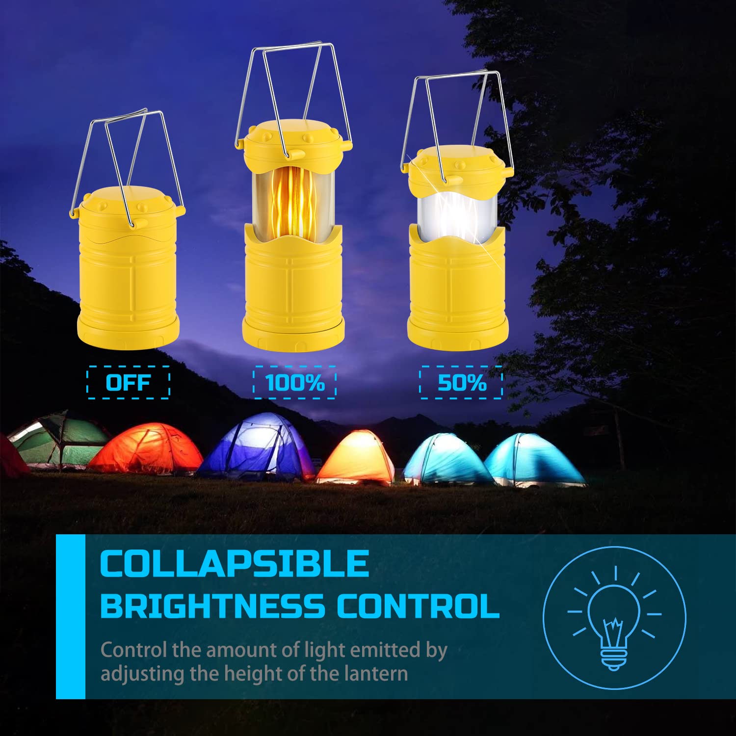 Lichamp 4 Pack Led Camping Lanterns Flame Lights, Collapsible Flameless Candles Tea Lights Portable Battery Powered Camping Ligh