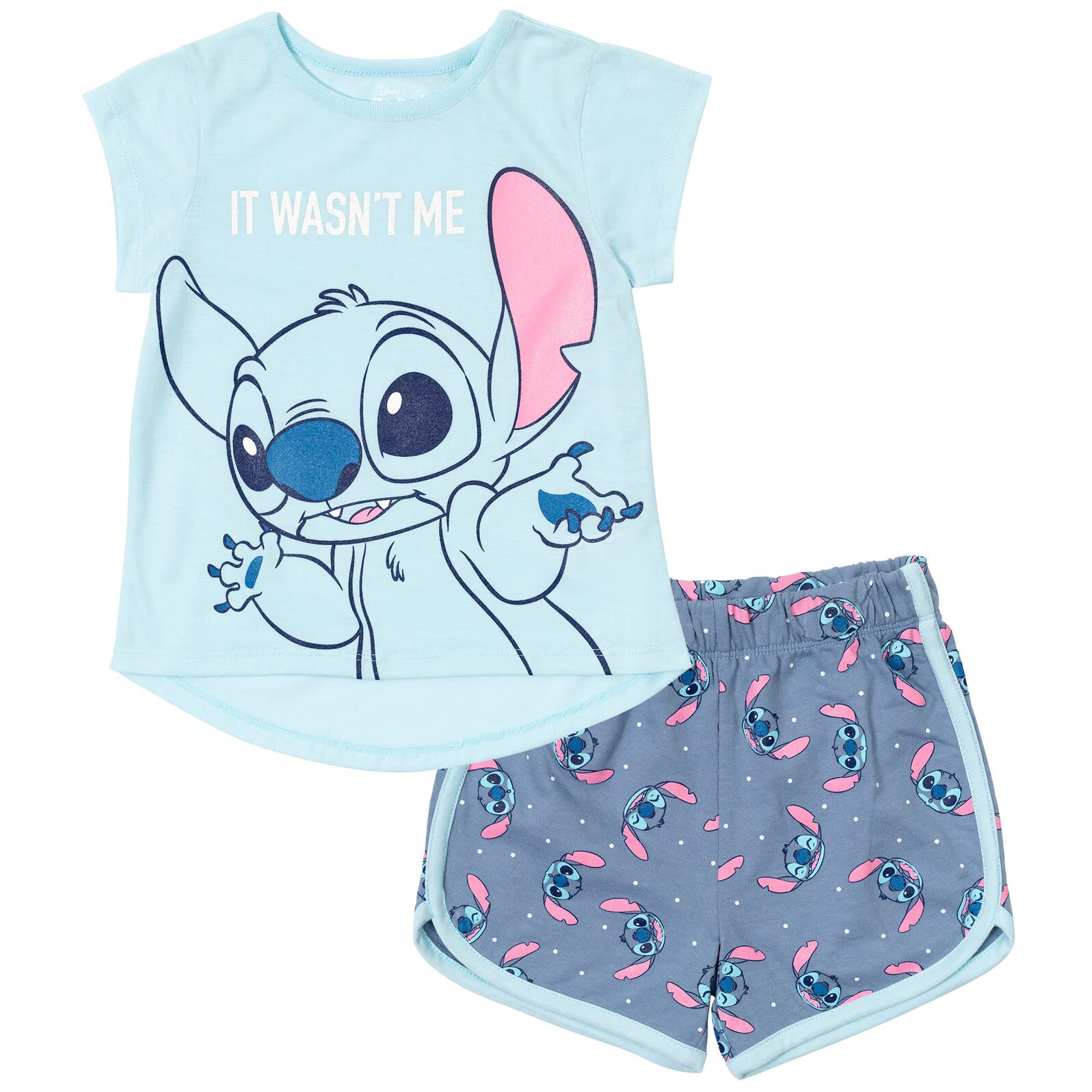 Disney Lilo & Stitch Big Girls T Shirt And French Terry Shorts Outfit Set Blue 10 12
