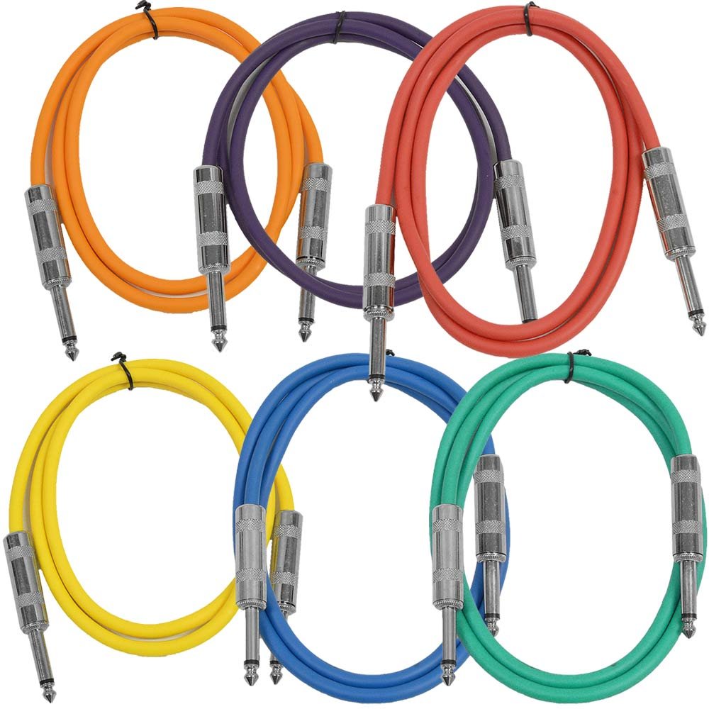 Seismic Audio Speakers Guitar Cables, TS     Guitar Cables, 3 Feet, Multicolor, Pack of 6