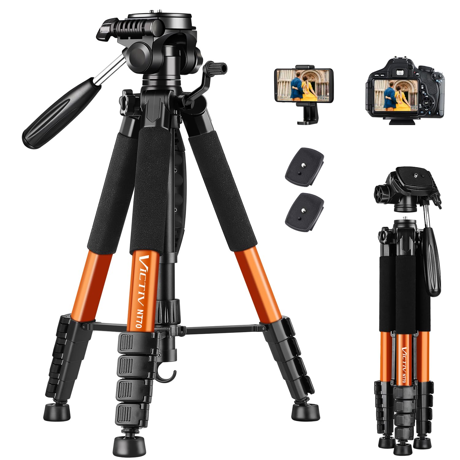 Victiv Tripod 74 Camera Tripod For Cell Phone, Aluminum Professional Heavy Duty Camera Tripod Stand, Tripod For Camera Dslr Slr With Carry Bag, Compatible With Canon Nikon Iphone