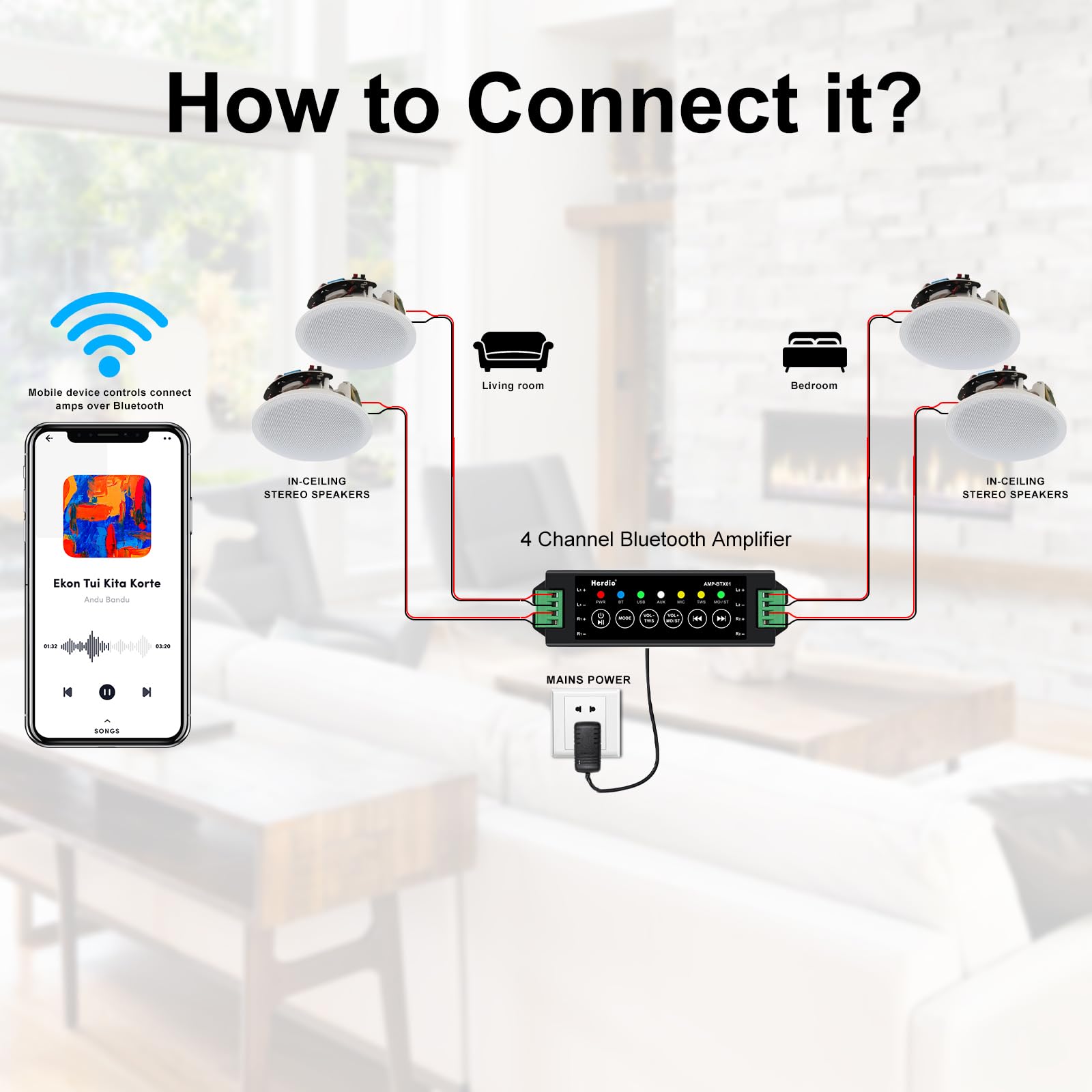 Herdio 6.5'' 600 Watts Bluetooth Ceiling Speakers Wireless Home Recessed Speaker System Perfect For Indoor,Kitchen,Home Theater,