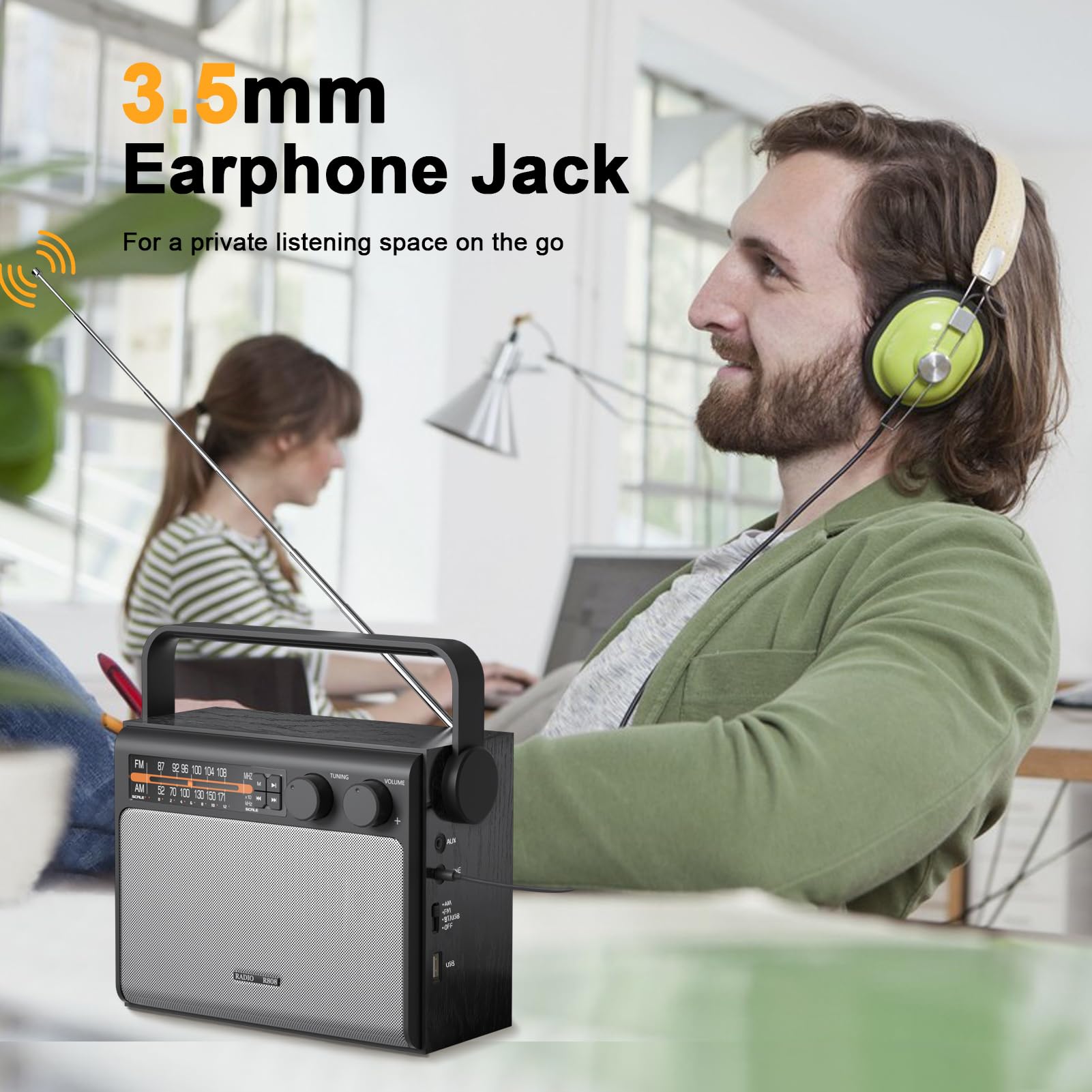 Yowgulf Portable Am Fm Radio, Bluetooth Radio With Best Reception,Transistor Radio Plug In Wall Or Battery Powered, Radio With H