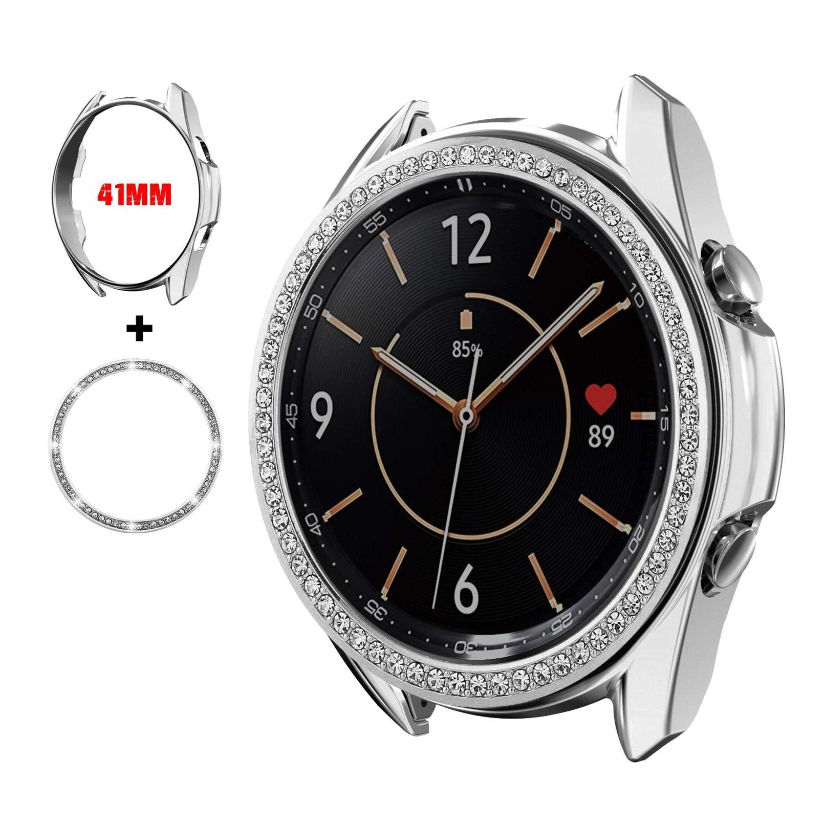 Abanen Case Cover with Bezel for Galaxy Watch 3 41mm, Soft Flexible TPU Bumper Case with Bling Crystal Watch Bezel Protective Co