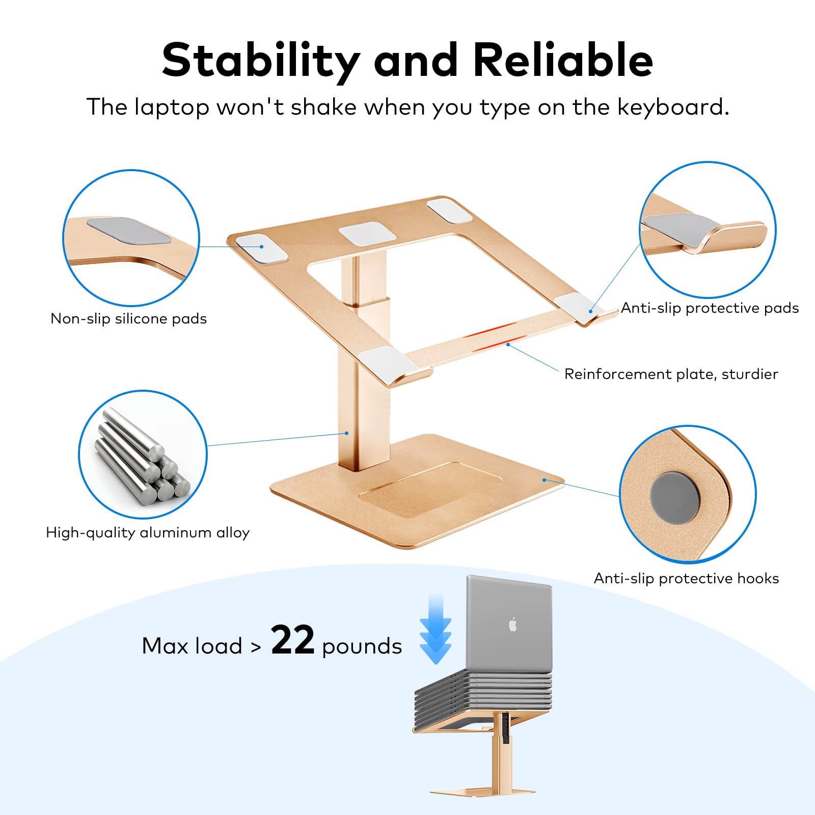 Vecofo Laptop Stand For Desk, Ergonomic Aluminum Laptop Stand Adjustable Height From 7-15, Sitting And Standing Laptop Riser For