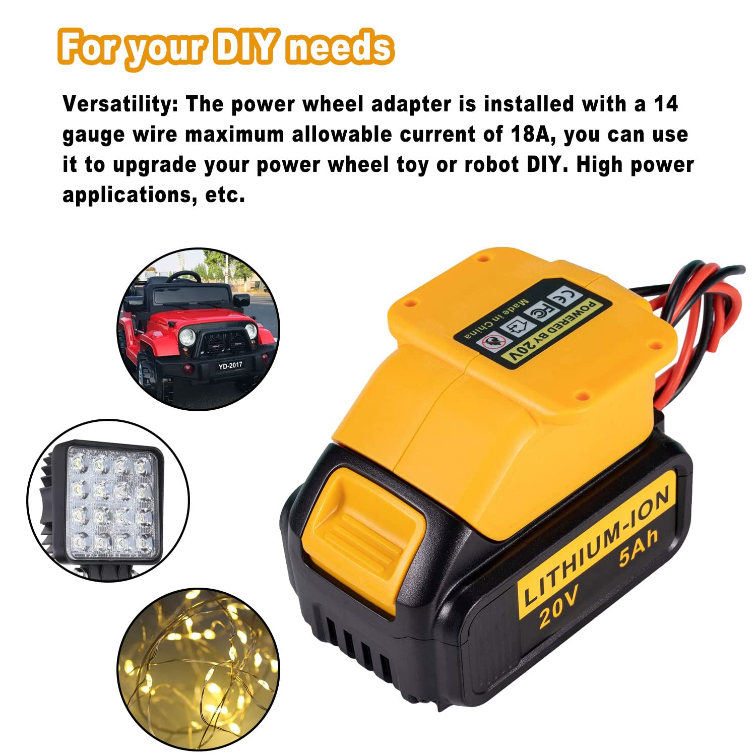 Qsdxnydc For Power Battery Adapter Wheel For Dewalt 18V 20V Battery Connector For Diy Ride On Truck, Rc Toys,Robot