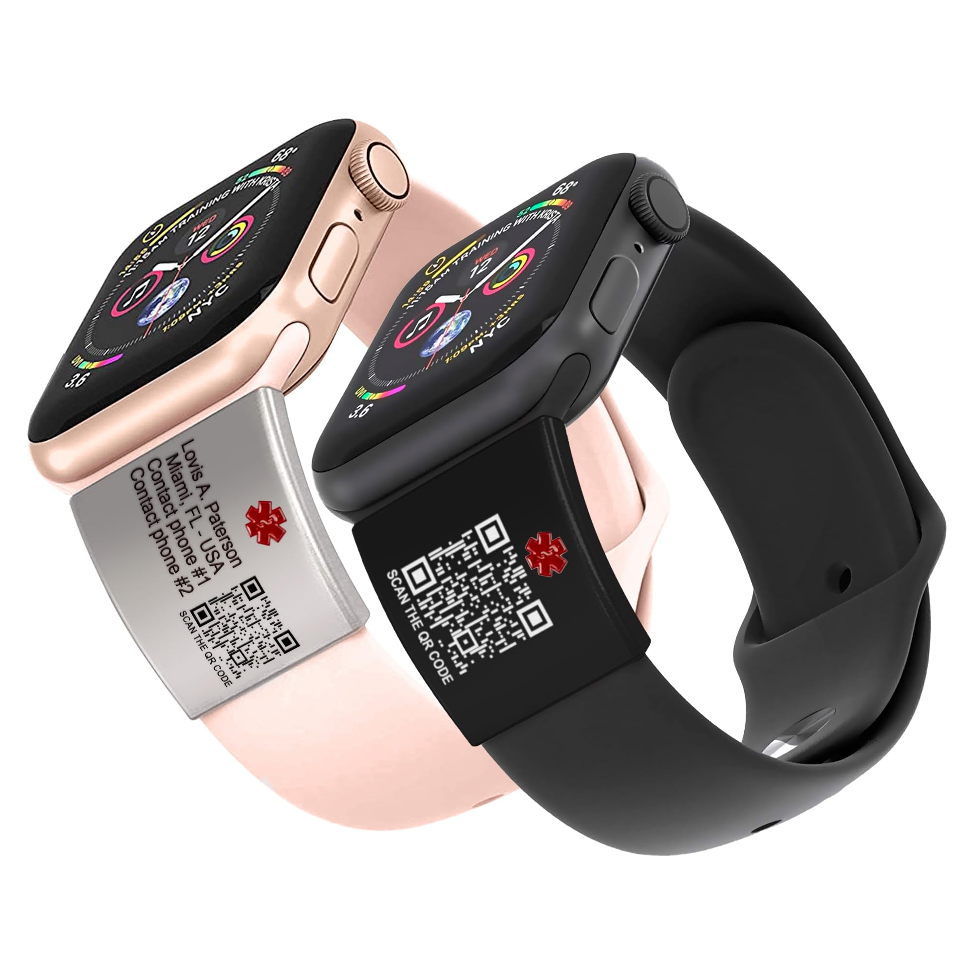 Qr Code Alert Id Tag For Watch Band, Custom Smart Scannable Apple Watch Safety Plate, Personalized Sos Fitness Runners Id Tag Fo