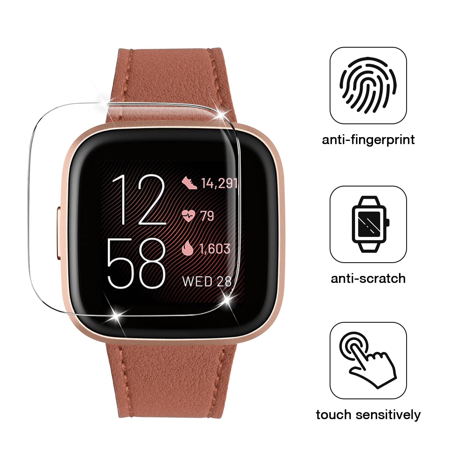 Wfeagl For Fitbit Versa Band, Top Grain Leather Band For Fitbit Versa/Versa 2 /Versa Lite/Versa Se Fitness Smart Watch (Brownban