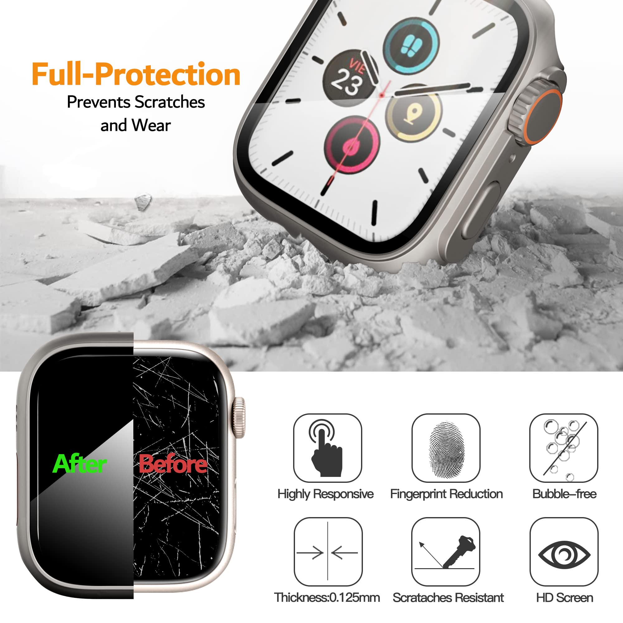 Pzoz Compatible For Apple Watch Series 4/5/6/Se 44Mm Hard Case With Tempered Glass Screen Protector, Unique Design Hard Pc Cover