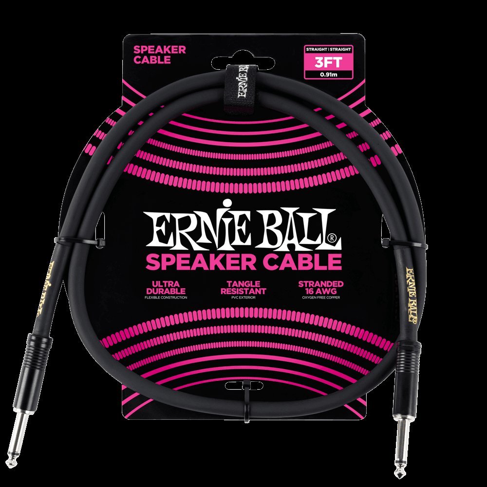 Ernie Ball Speaker Cable, Straight/Straight, 3Ft, Black (P06071)
