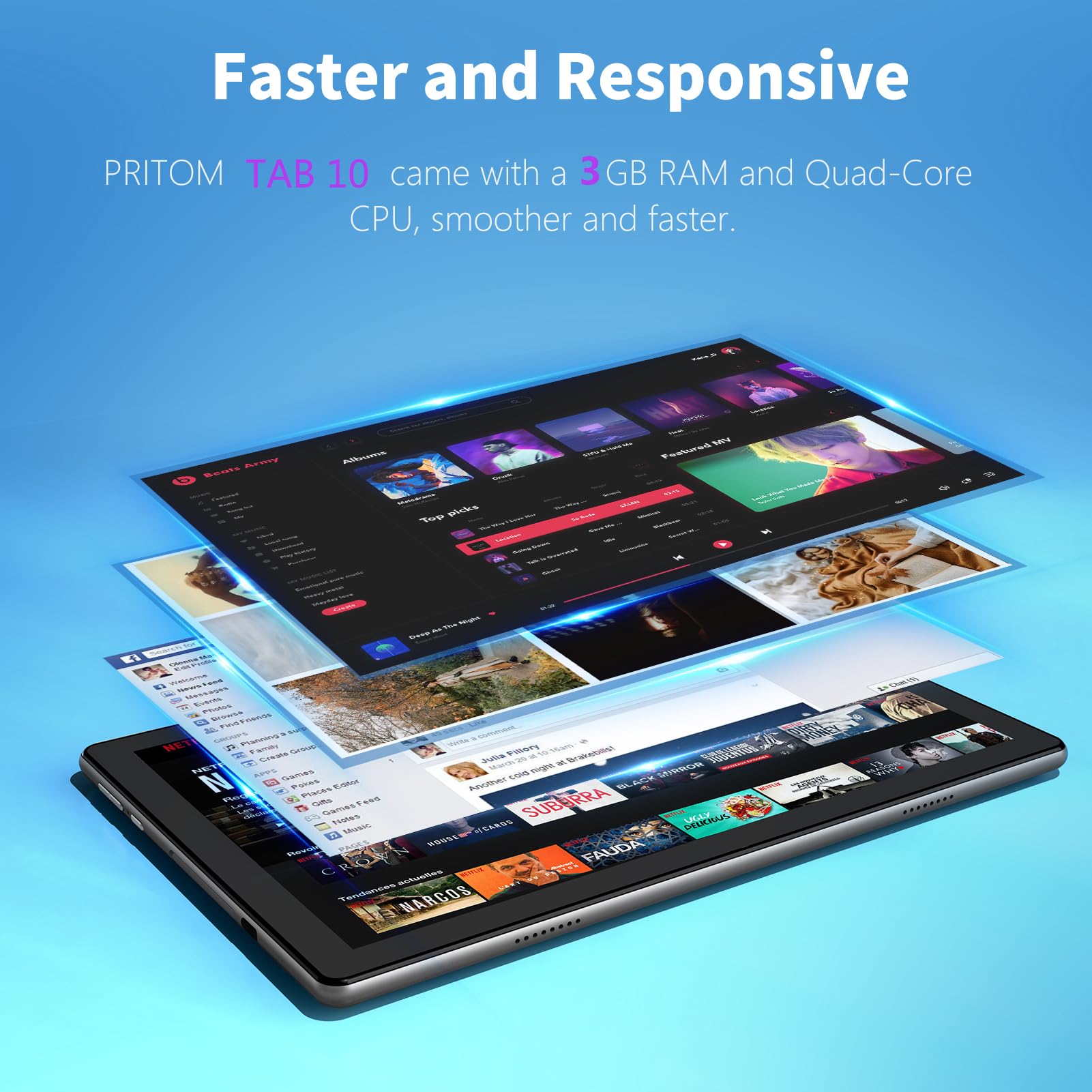 Pritom M20 10'' Tablet With Case, Android 12 Tabletas, 3G Ram, 64 Gb Rom, 512 Gb Expandable, Quad Core 1.6Ghz Processor, 6000Mah