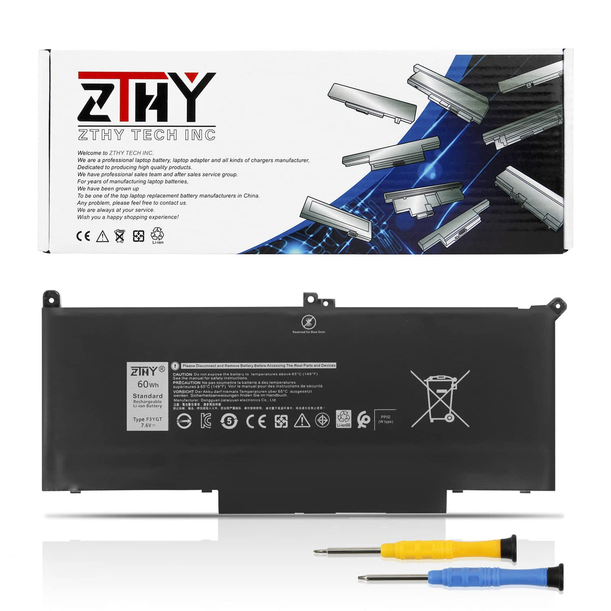 Zthy 60Wh F3Ygt Laptop Battery Replacement For Dell Latitude 12 7000 7280 7290/13 7000 7380 7390/14 7000 7480 7490 P28S P28S001
