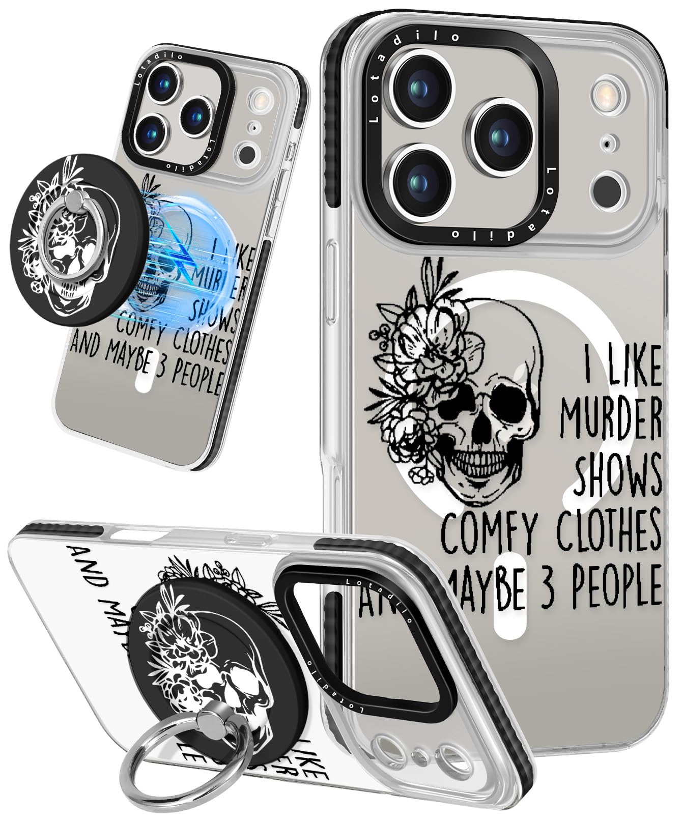 Lotadilo Case for iPhone 17 Pro Max Case Compatible with Magsafe Ring Holder Stand - for Women Skull Design TPU Phone Cover for 