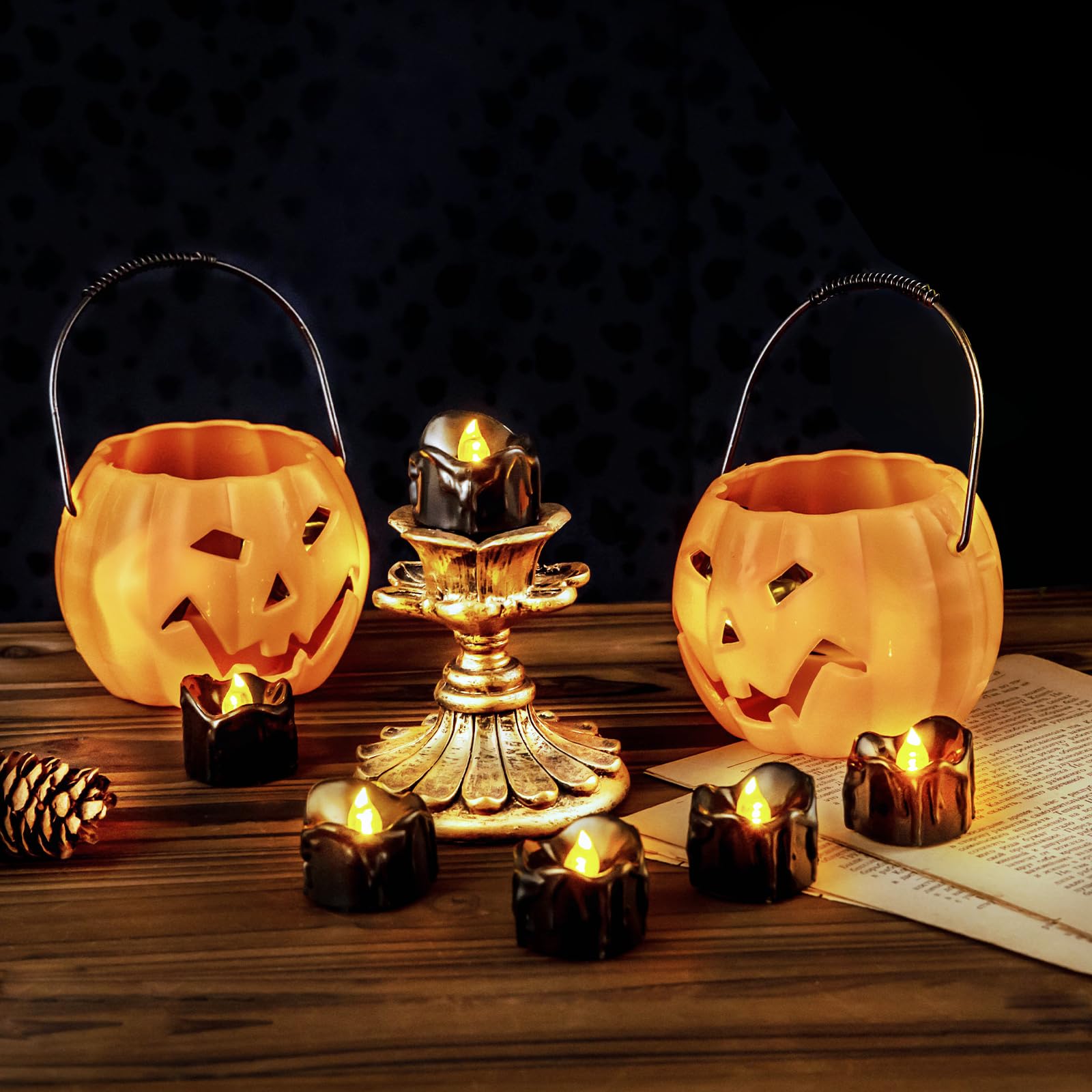 Windshell Black Tealight Candles With Timer, Melting Design (Plastic), Battery Operated Led Flameless Tea Lights For Party, Wedd