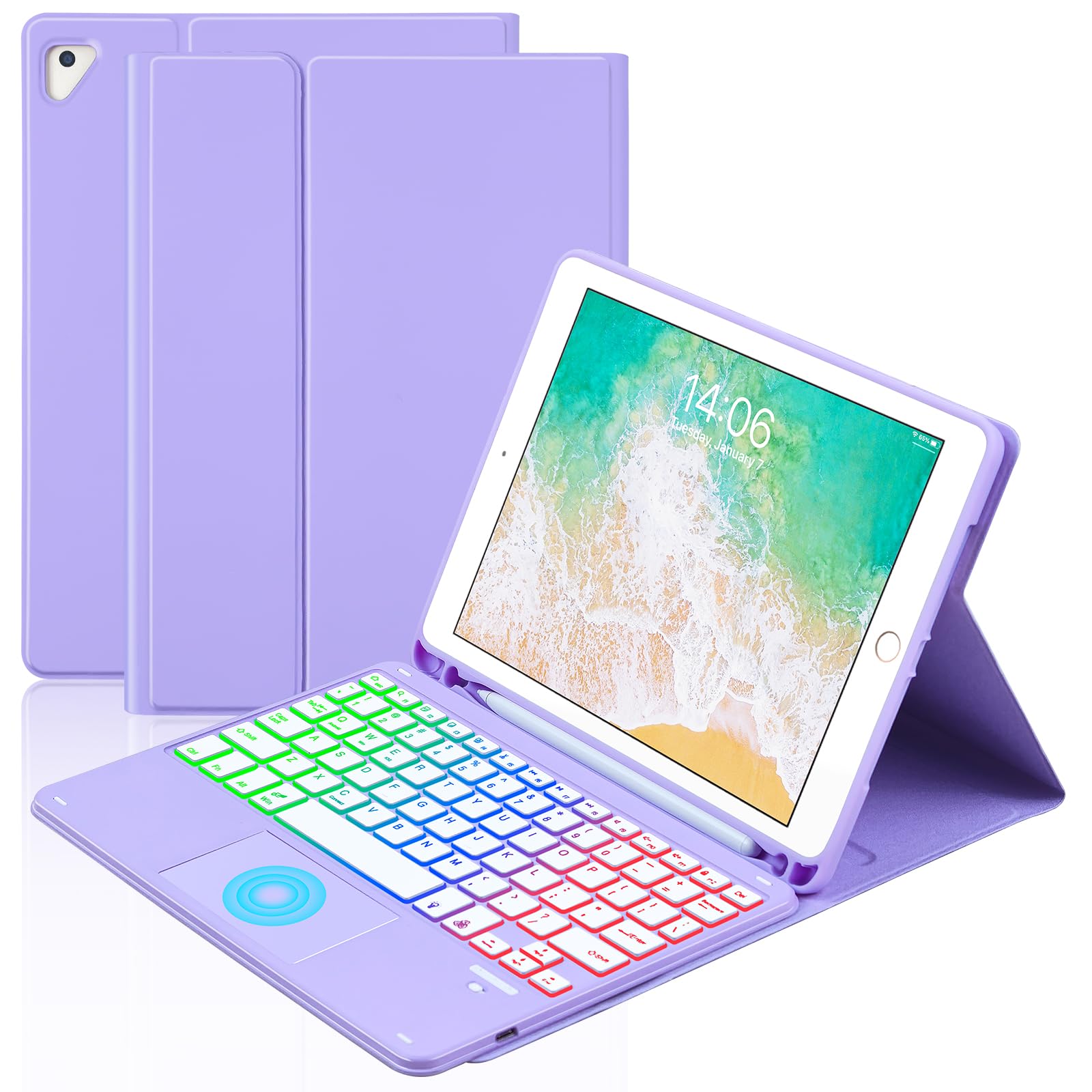 MePadKey Touchpad Keyboard Case for iPad 6th 2018/5th Generation 2017 9.7 inch, 7-Color Backlight Type-C Charging Keyboard with 
