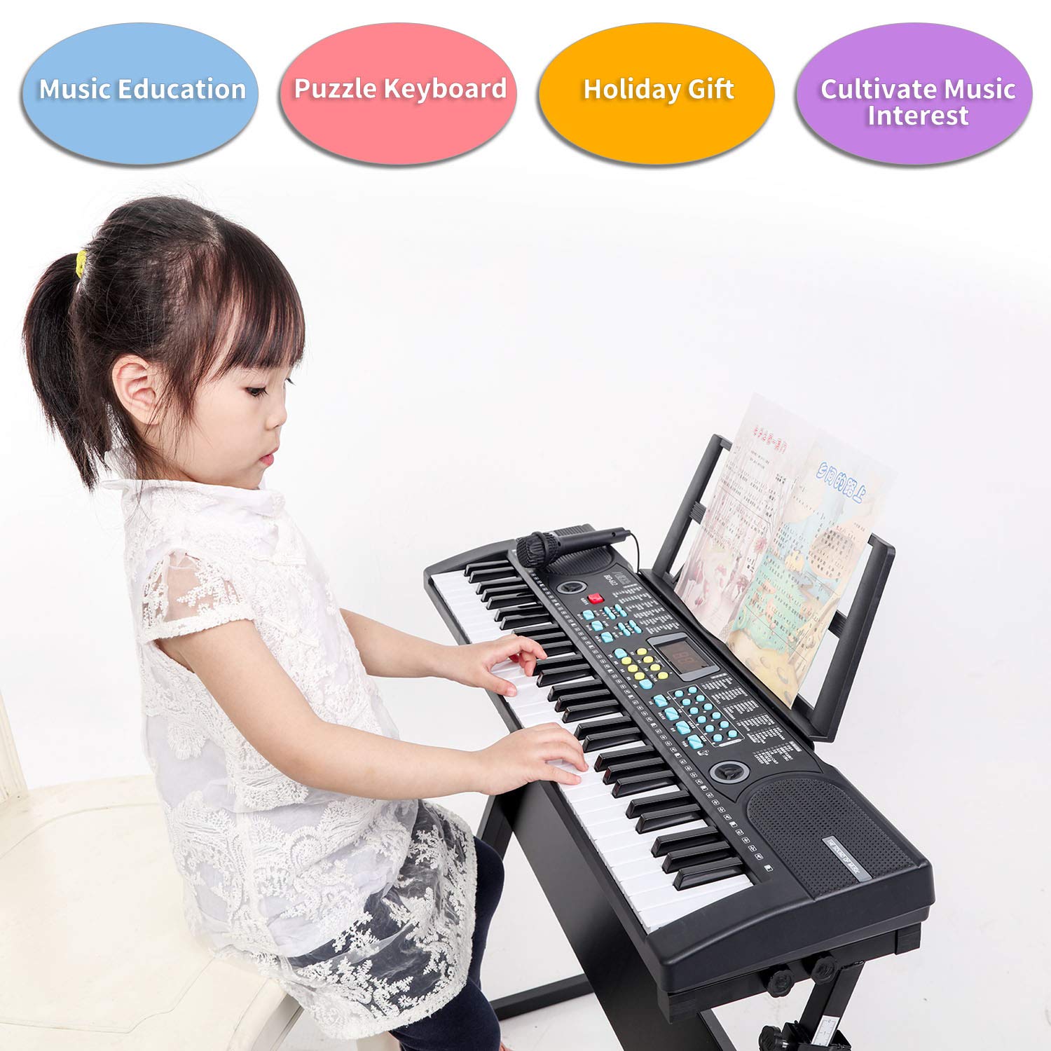 Hricane Kids Piano Keyboard, 61 Keys Beginner Electronic Keyboard Portable Digital Music Keyboard, Early Education Music Instrum