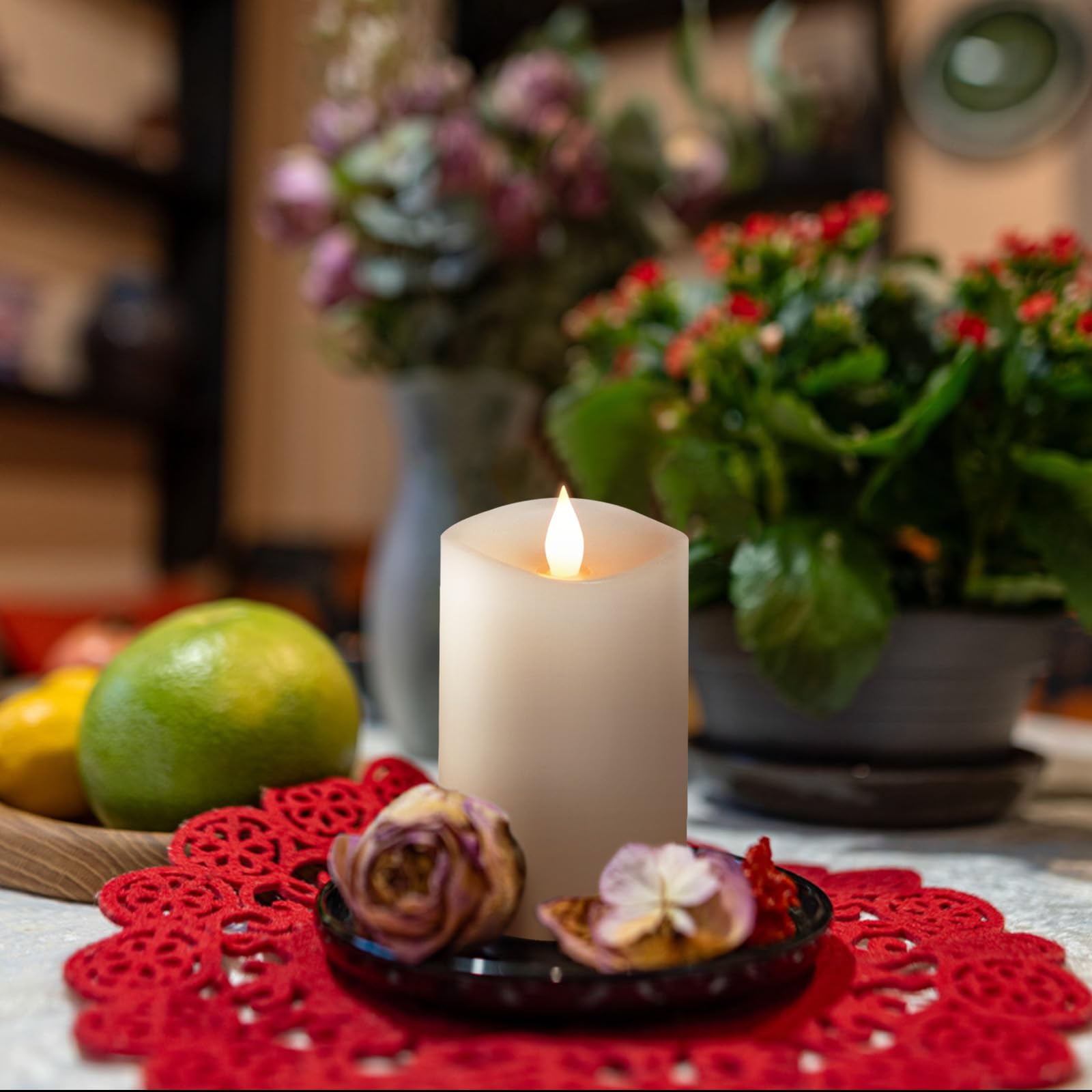 Asldoiweh 3 X 5 Flameless Candles Set Of 1, 2Aa Battery Life 600 Hours Battery Candles Flickering With Timer, 5 Inch Flameless C