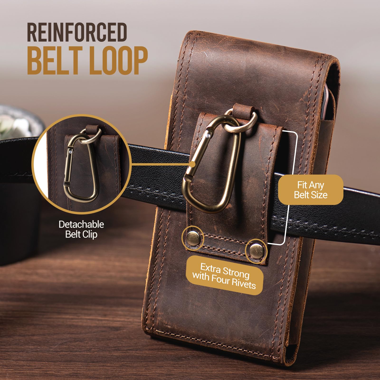 Hengwin Genuine Leather Cell Phone Holster For Belt Men, Belt Pouch Fit For Iphone 16 Pro Max 15 Plus 14 Pro Max 13 Pro Max Sams