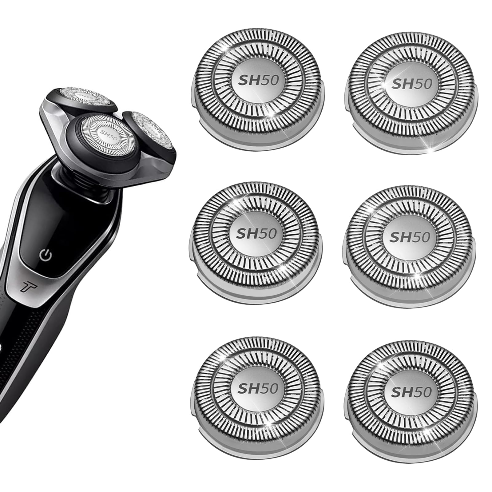 6 Pack Sh50 Replacement Heads Double Blades Compatible With Replacement Phillips Norelco 5000 Replacement Electric Shaving Head