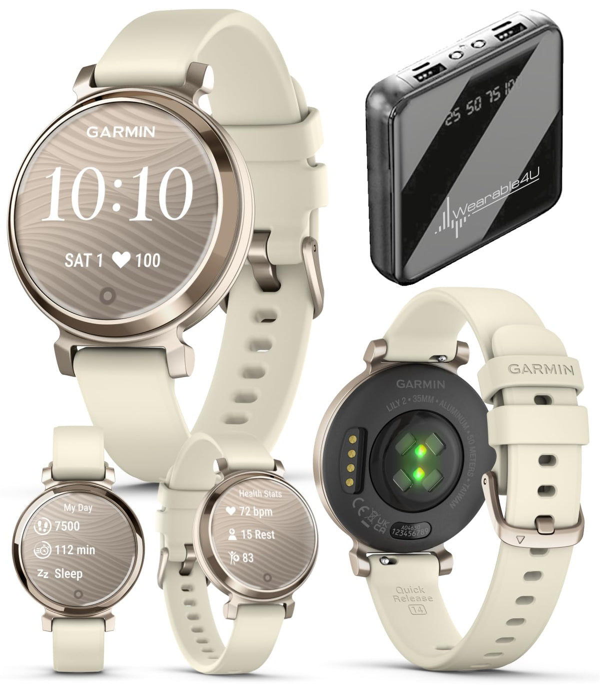 Wearable4U Garmin Lily 2   Cream Gold With Coconut Silicone Band: Women Small Fitness Smartwatch | Up To 5 Days Battery Life, He
