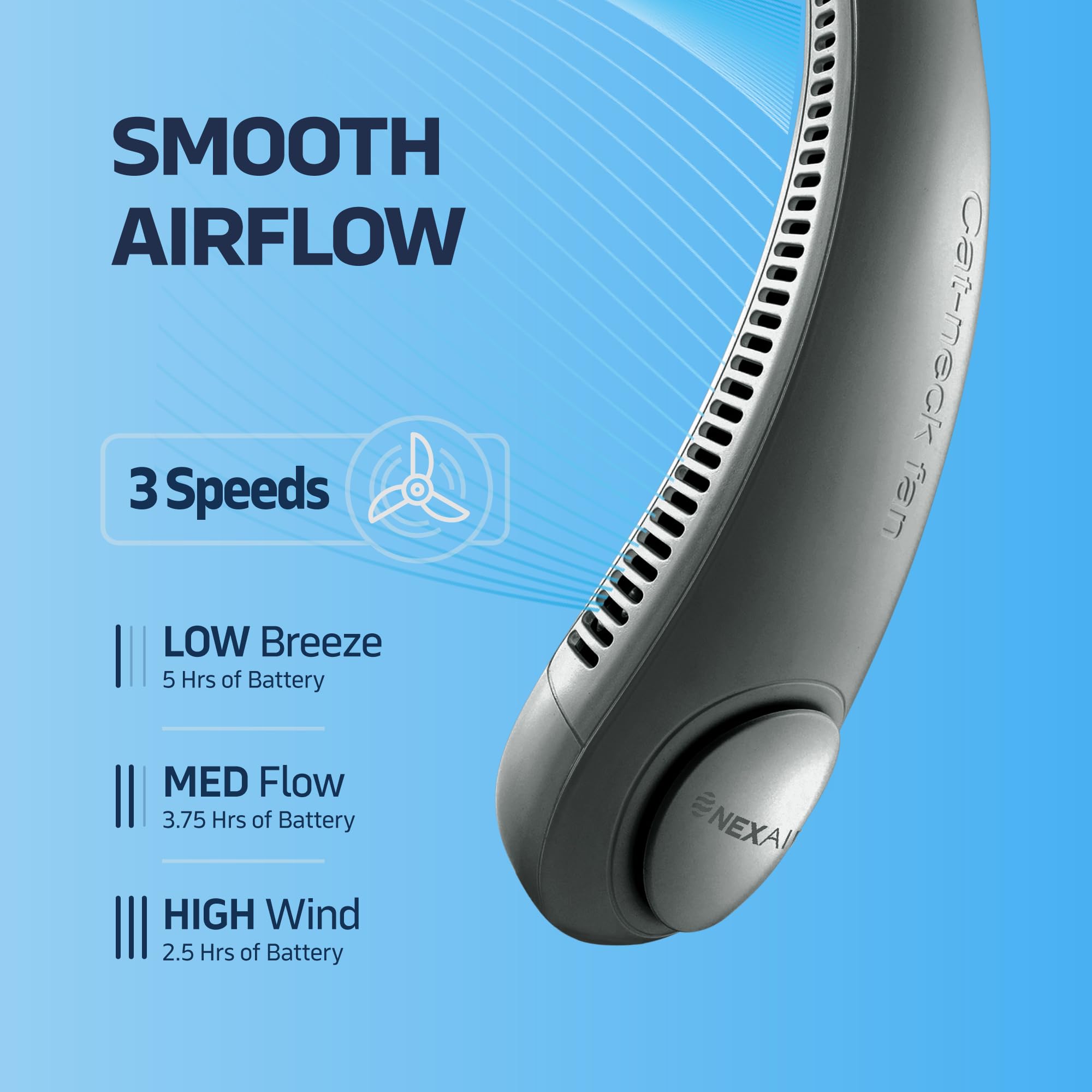 Nexair Portable Neck Fan   3 Speed Rechargeable Bladeless Neck Fan, Adjustable Personal Black Neck Fan For Women & Men Modern De