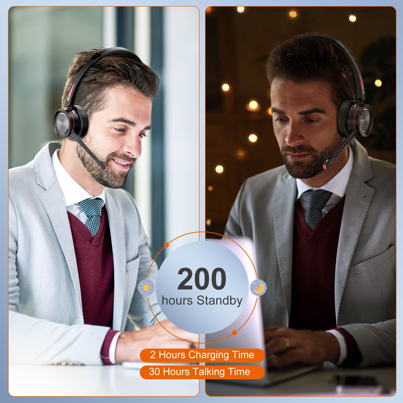 Yexatel Wireless Headset, Bluetooth Headset With Microphone For Pc, Office Computer Headset With Mic Mute Charging Base & Usb Dongle, Work Headset For Teams 3Cx Online Meeting, 30H Talk Time Y890Bt