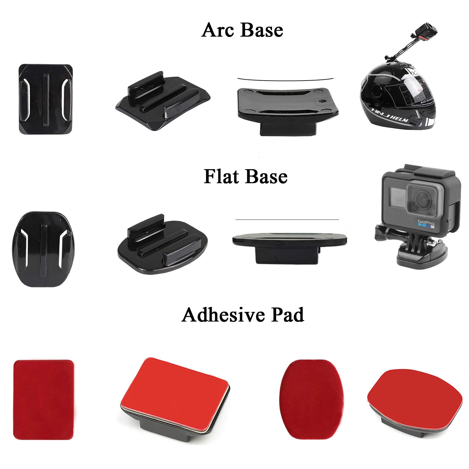 Universal Action Camera Accessory Kit For Gopro Hero 13 12 11 10 9 8 7 6 5 Blcak Go Pro Max Insta360 X4/X3/One R Dji Osmo Action 3 4 Akaso Apeman Sports Cam, Helmet Base Adhesive Tripod Adapter Mount