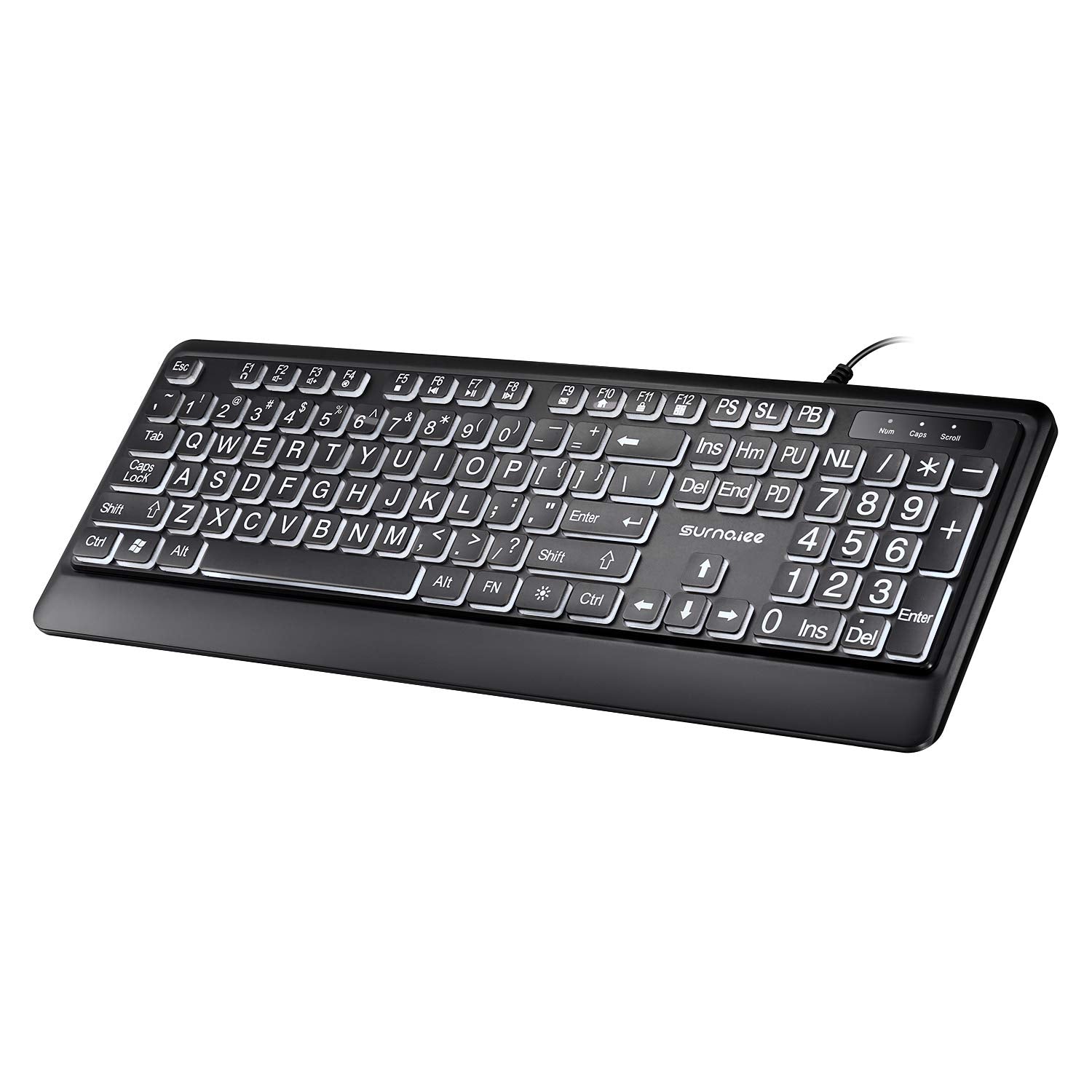 Surnqiee Large Letter Print Keyboard, 104 Keys Standard Full Size Usb Wired White Led Backlit Computer Keyboard (Kb612)