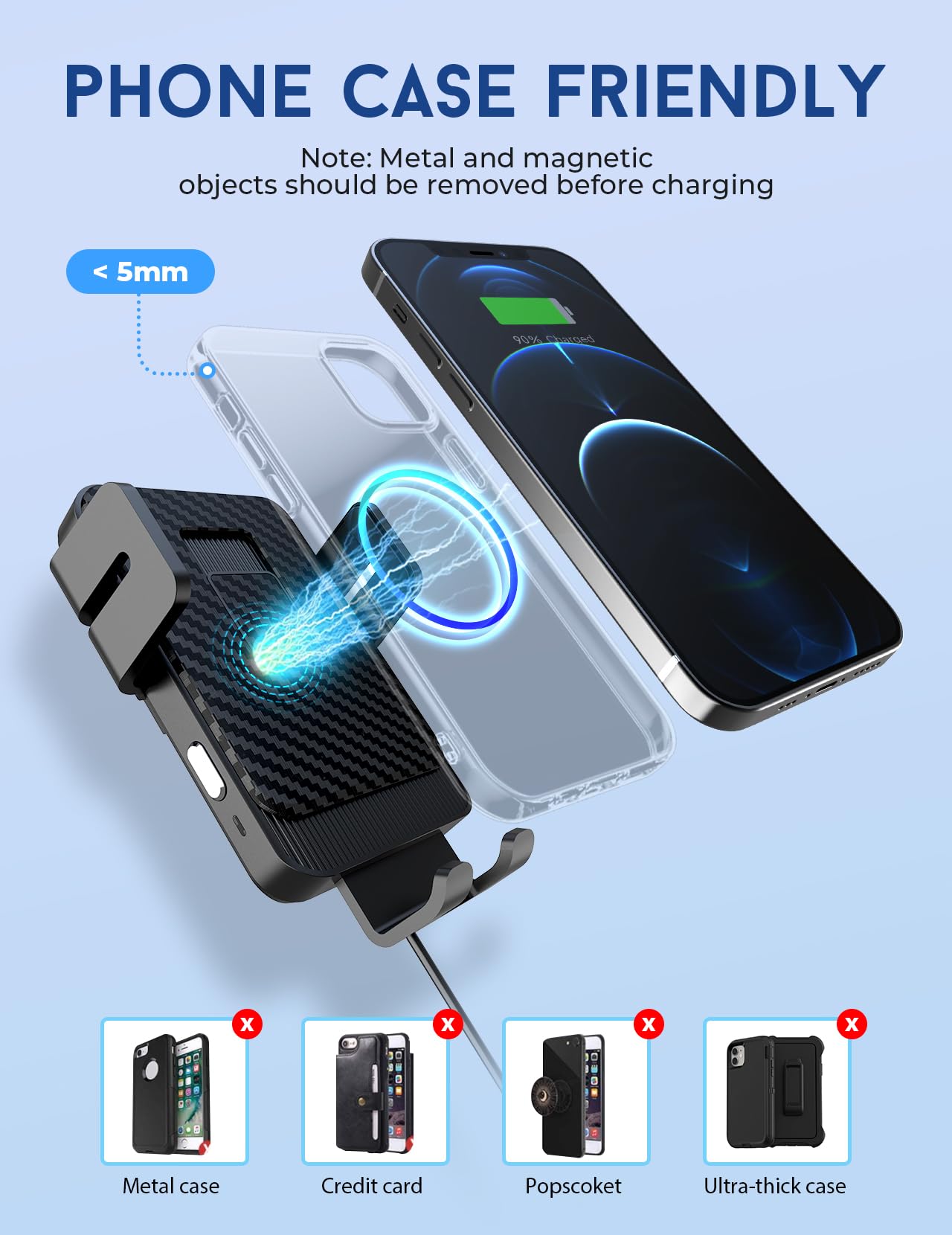 Wireless Car Charger, Mokpr 15W Fast Charging Car Mount Auto Clamping Car Charger, Dashboard Windshield Phone Holder Compatible