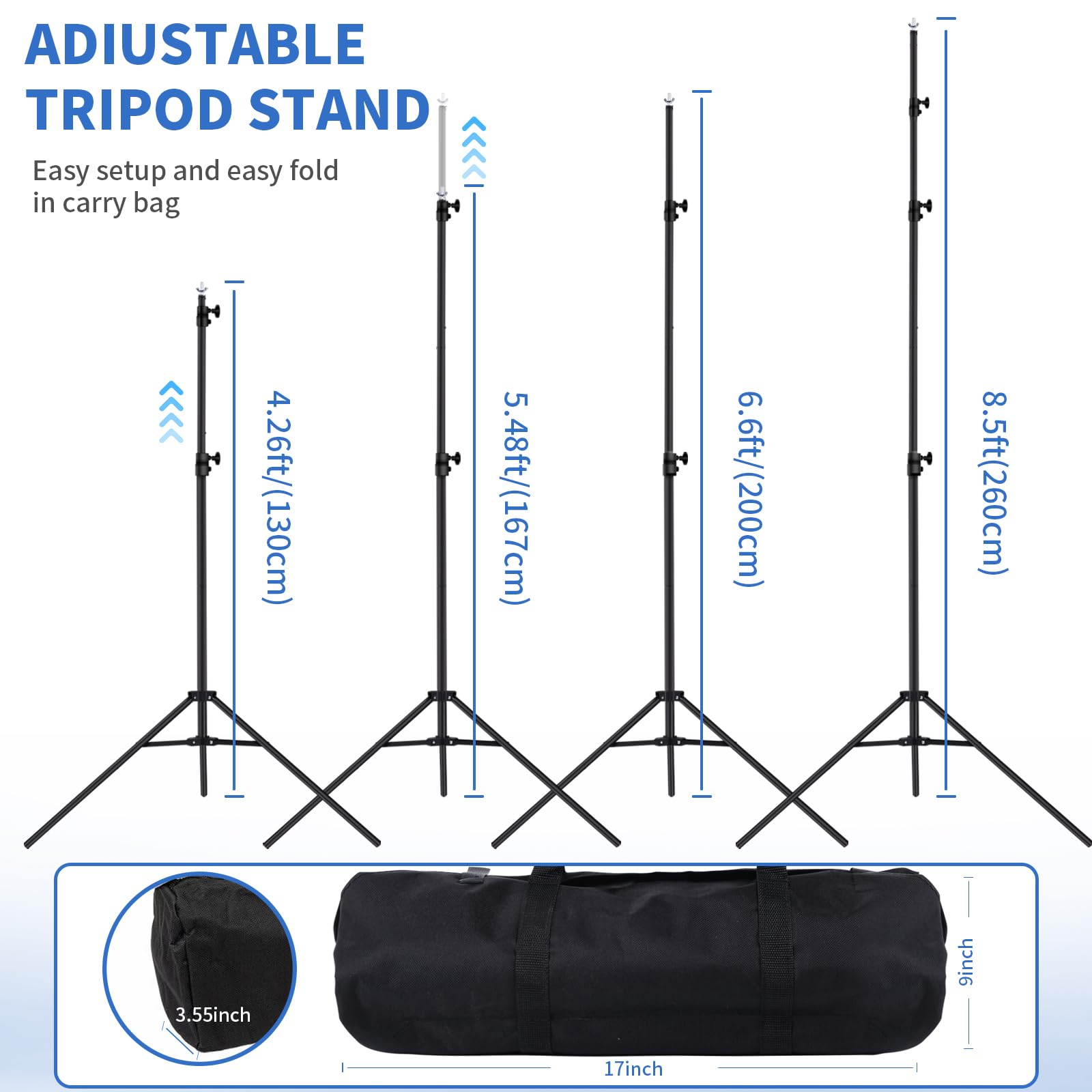 Maxztill New Upgrade Backdrop Stand 8.5X10Ft(2.6X3M) Photo Backdrop Stand Kit Adjustable Heavy Duty Backgound Stand With 4 Backd