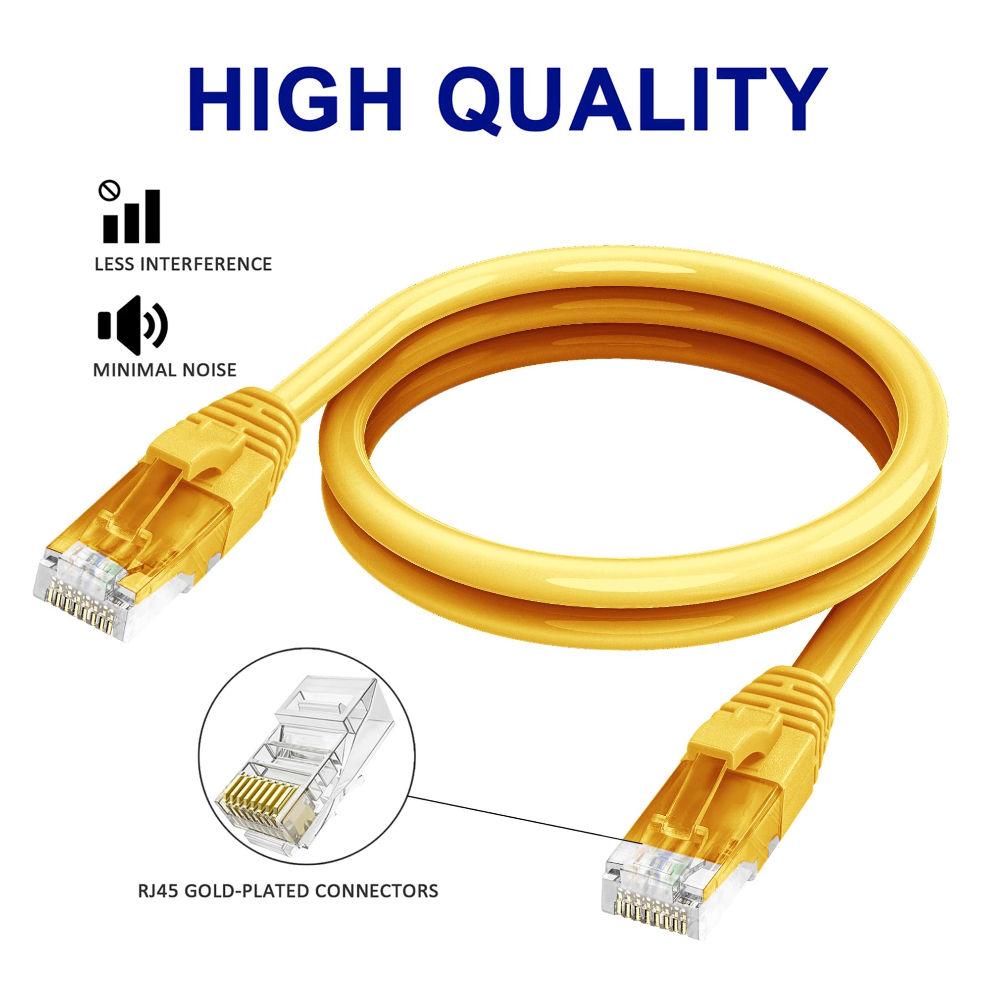 Adoreen Cat 6 Ethernet Cable 50 Ft Yellow, High Speed Long Internet Network Cable(6 Colors To Select) Soft Flexible Sturdy, Poe,