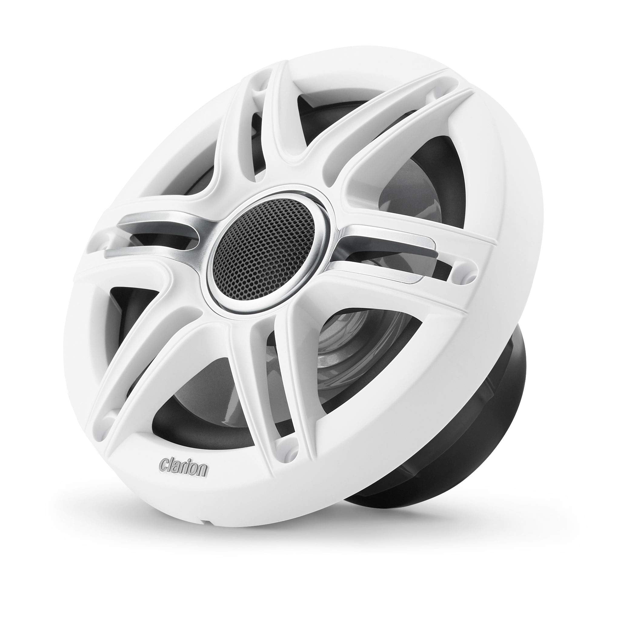 Clarion CMSP-651-SWG Premium 6.5-inch Coaxial Marine Speakers, 50W RMS, with White & Gray Metallic Grilles