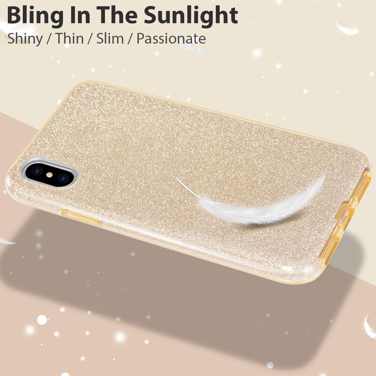 Mateprox Compatible With Iphone Xs Max Case Glitter Slim Shiny Sparkle Crystal Bling Cover Cute Girls Case (Gold)