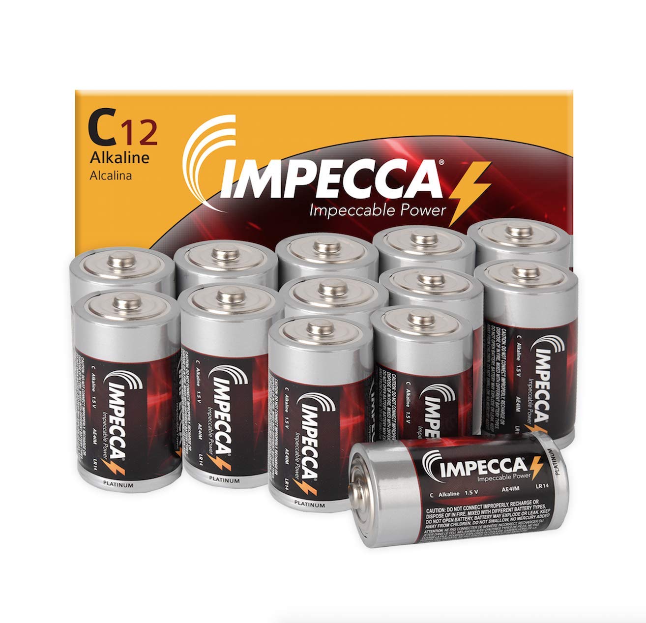 Impecca C Batteries High Performance Alkaline C Cell Battery With A 10 Year Ultra Long Lasting Shelf Life Leak Resistant 1.5V Al