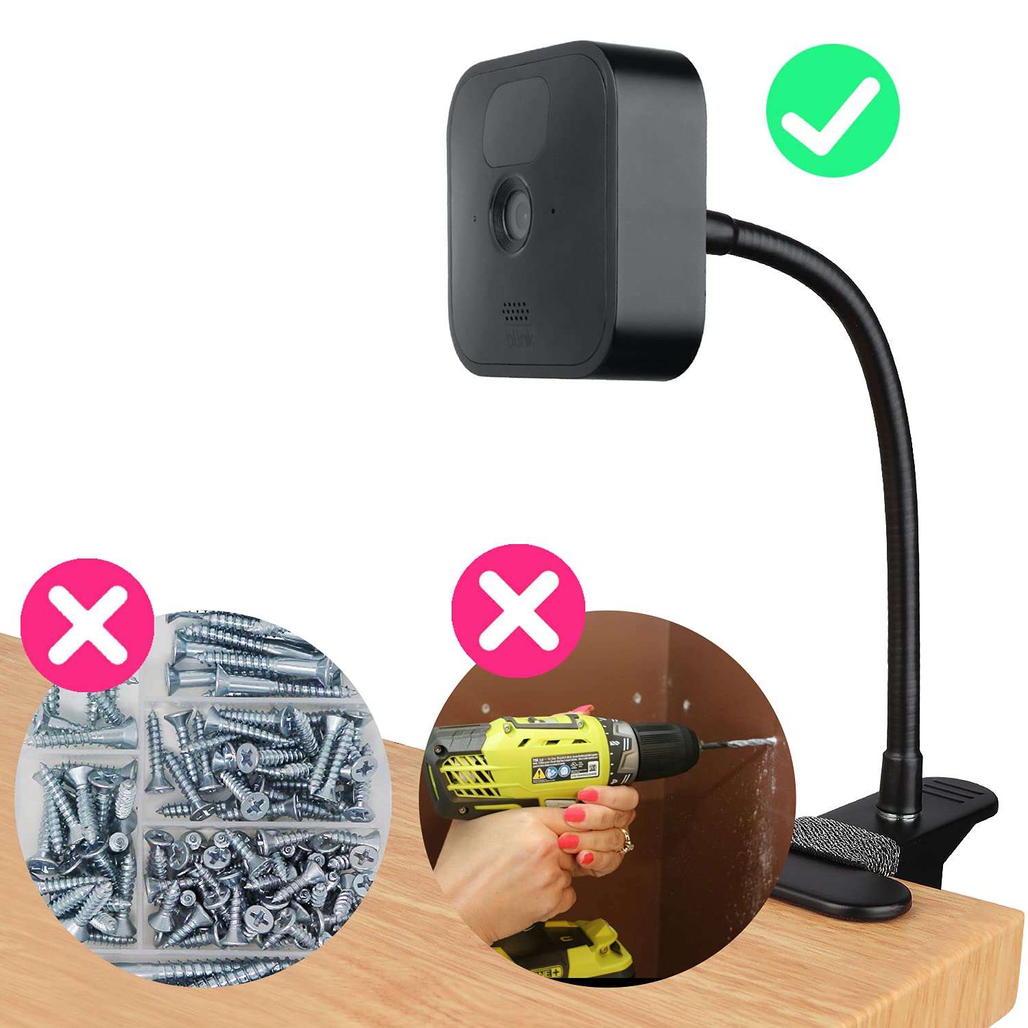 Itodos 2 Pack Flexible Clip Clamp Mount Compatible With Blink Outdoor 4 (4Th Gen)/(3Rd Gen) Xt3/Blink Xt/Xt2/Mini,8 Inches Gooseneck Arm,Attach Your Blink Camera Wherever You Like Without Any Tools