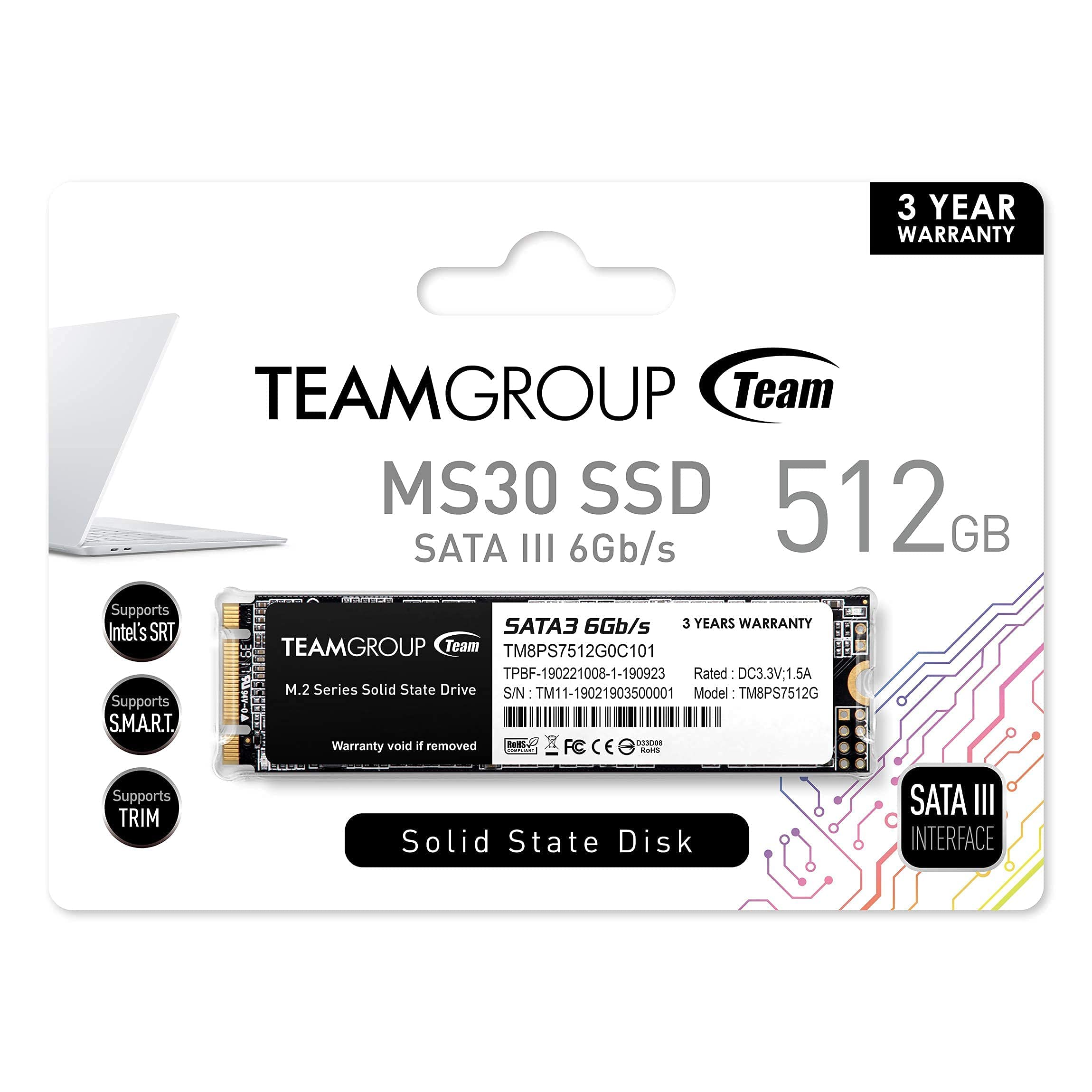 Teamgroup Ms30 512Gb With Slc Cache 3D Nand Tlc M.2 2280 Sata Iii 6Gb/S Internal Solid State Drive Ssd (Read/Write Speed Up To 5