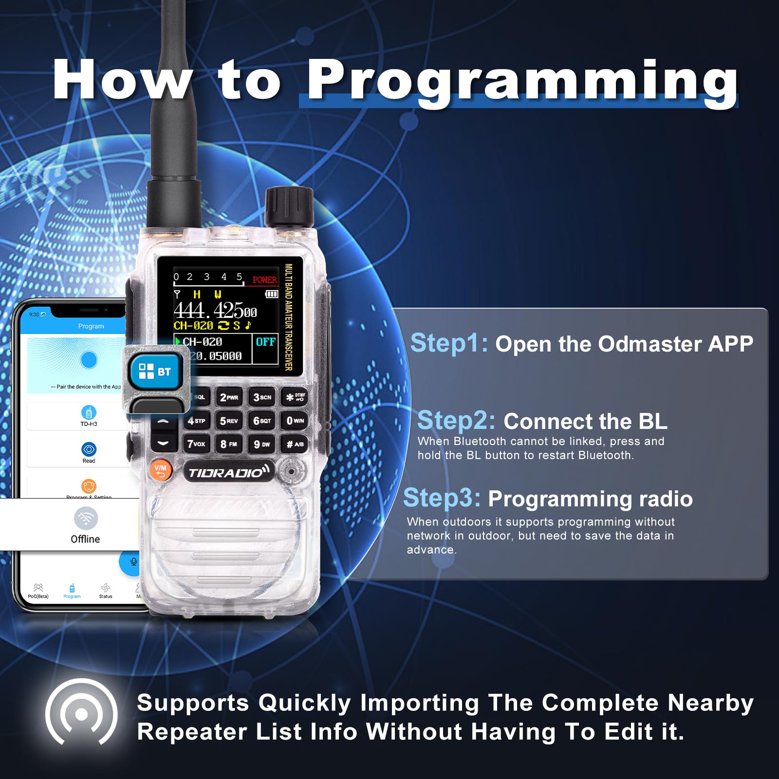 Tidradio Td H3 Ham Radio Type C & Wireless Programming(4Pcs Batteries),8 Band Long Range Walkie Talkies Rechargeable Handheld Po