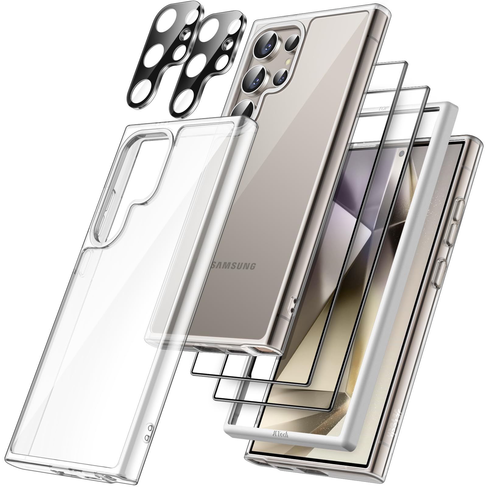 JETech 5 in 1 Case for Samsung Galaxy S24 Ultra 5G with 2-Pack Each Tempered Glass Screen Protector and Camera Lens Protector, N