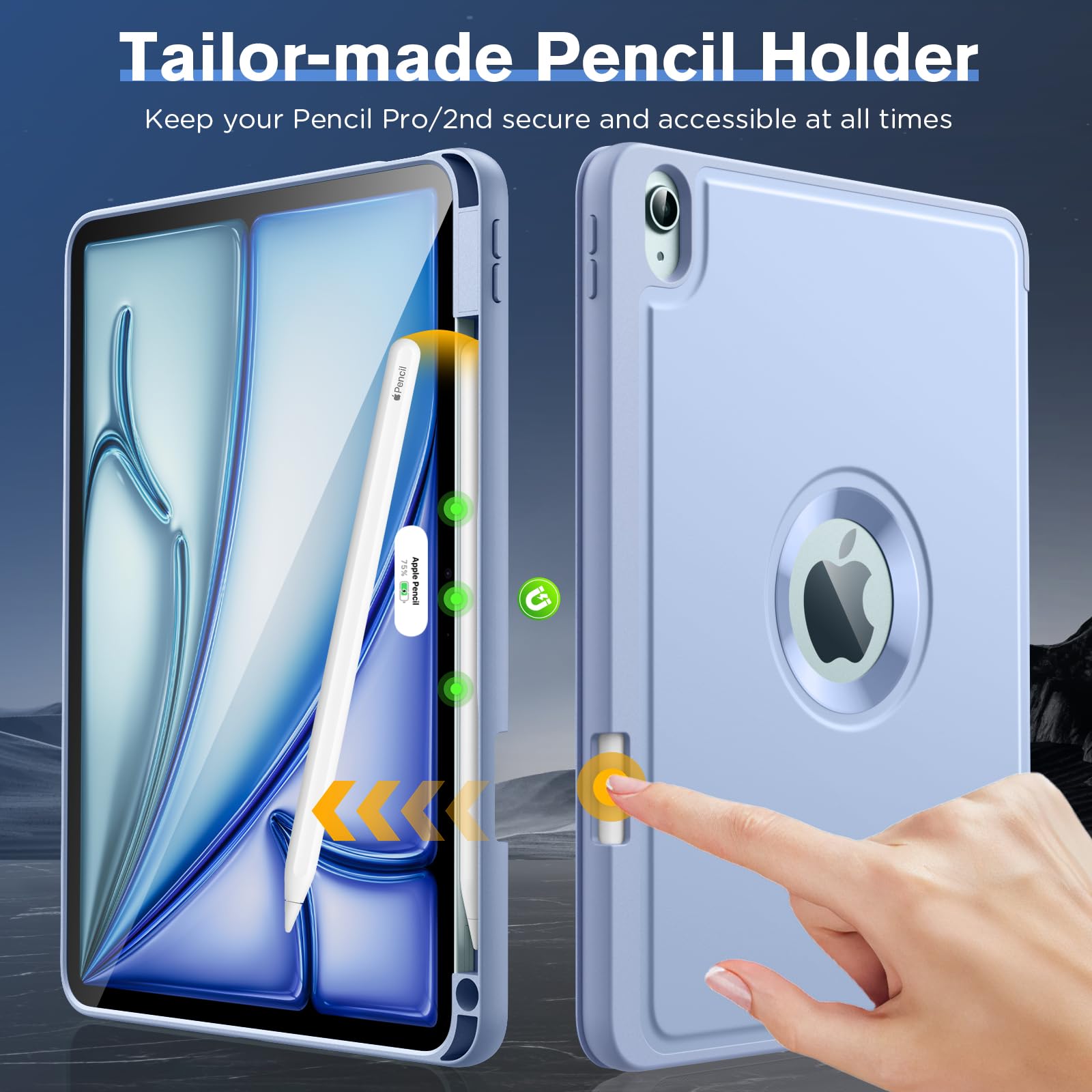 MoKo for iPad Air 11 Inch Case (M2) 2024, iPad Air 6th Generation Case/iPad Air 5th/4th Gen 2022/2020 with Pencil Holder, Smart Trifold Protective iPad Case, Hollow Logo/Auto Wake/Sleep, Sky Blue